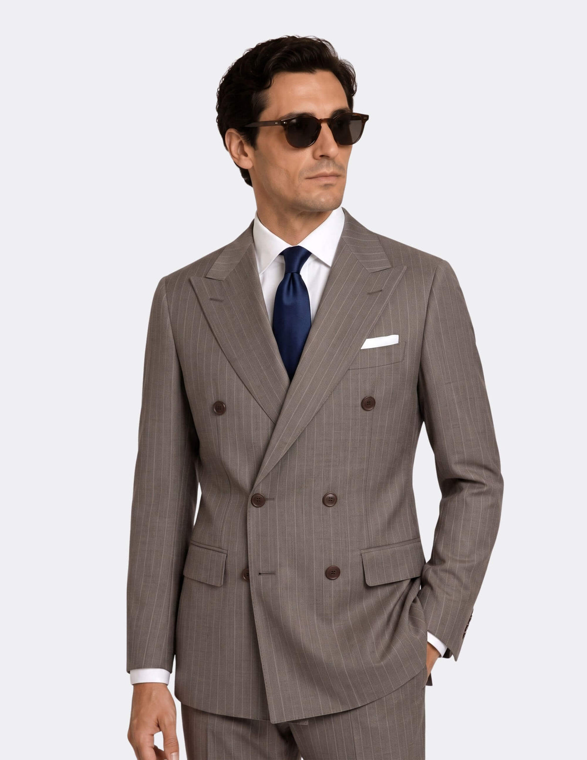 The Taupe Pinstripe Double-Breasted Suit