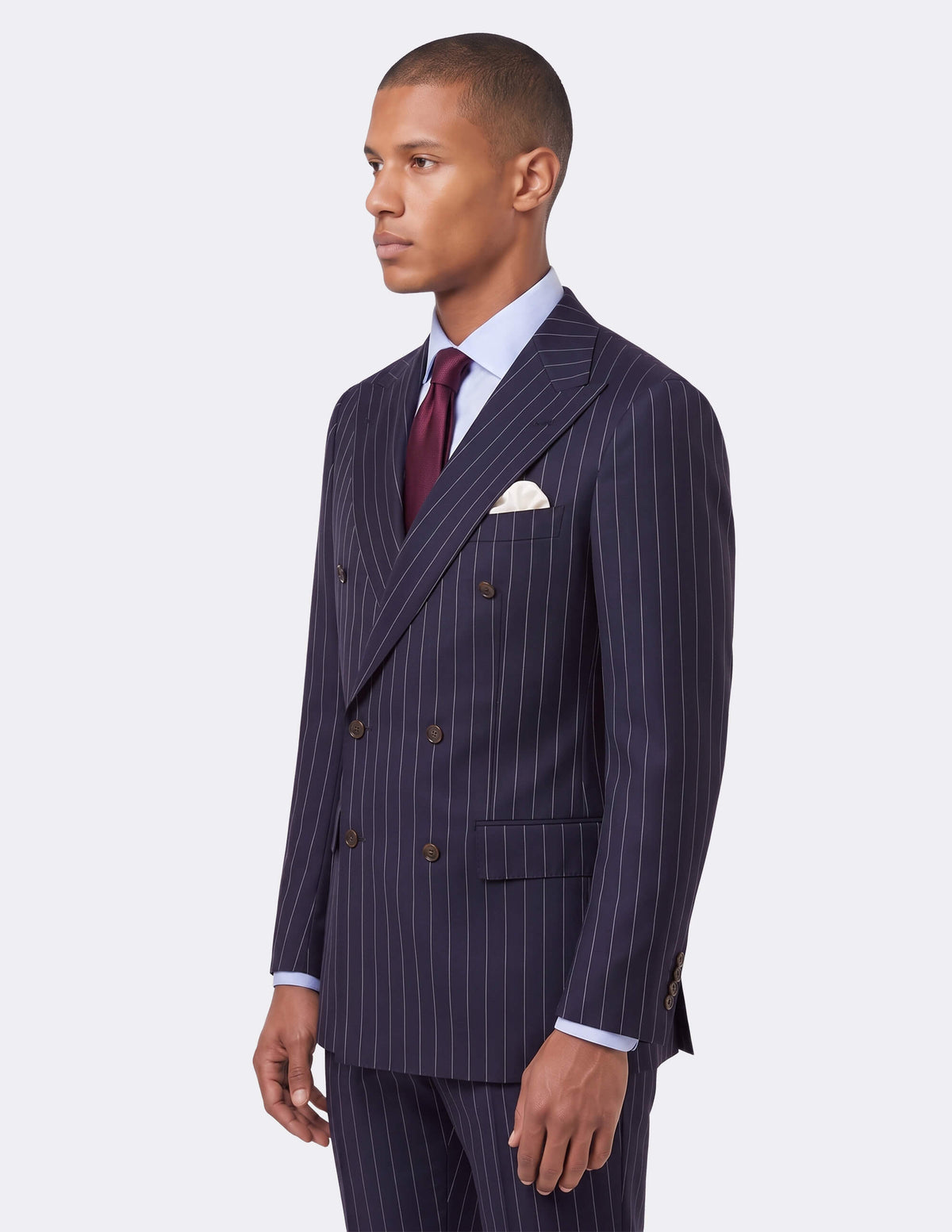 Dark Blue White Stripes Wool Double Breasted Suit - Samir Bachkami