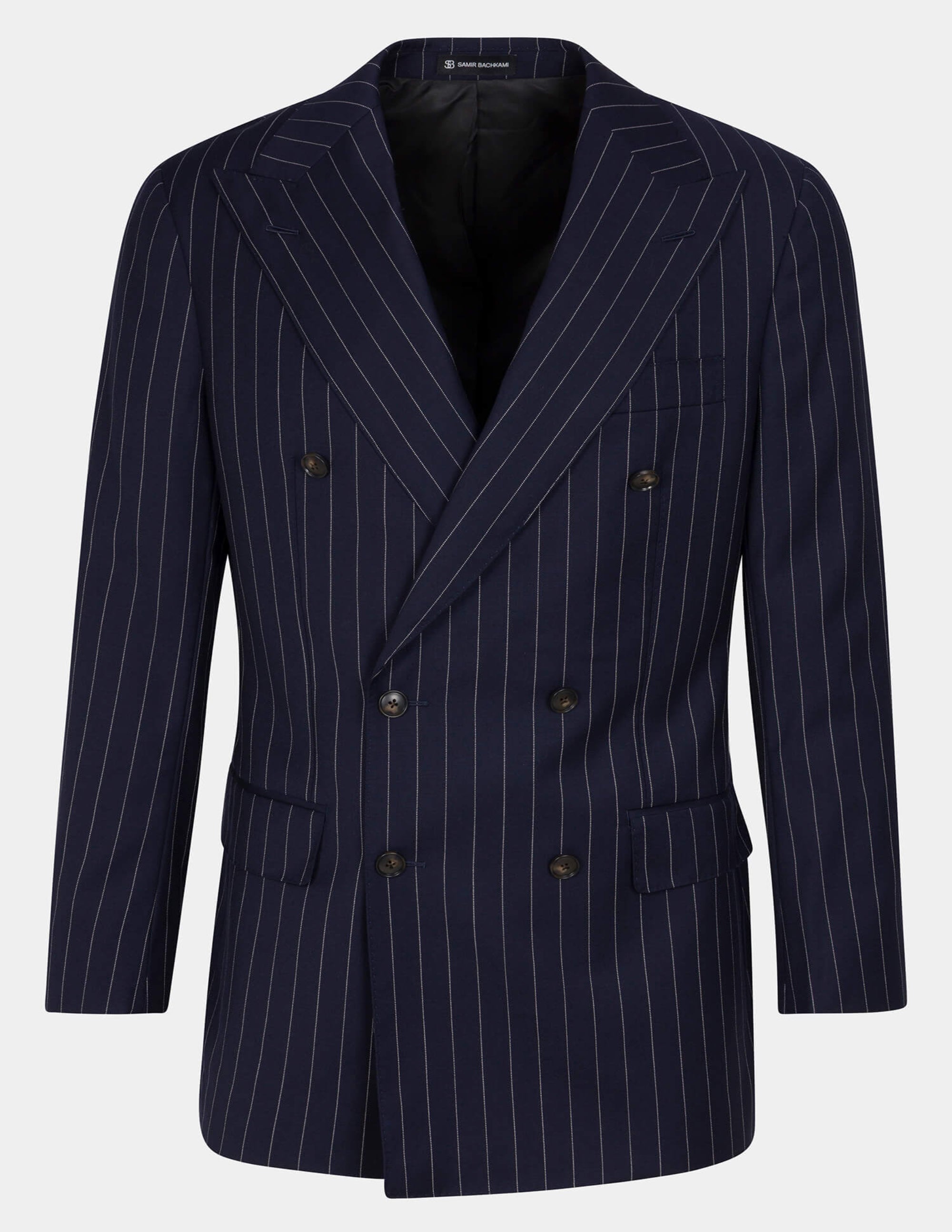 Dark Blue White Stripes Wool Double Breasted Suit - Samir Bachkami
