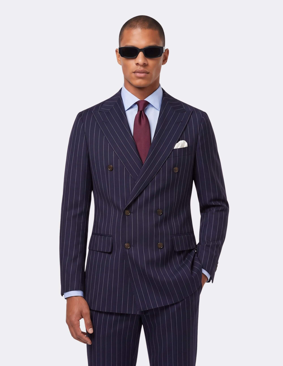 Dark Blue White Stripes Wool Double Breasted Suit - Samir Bachkami