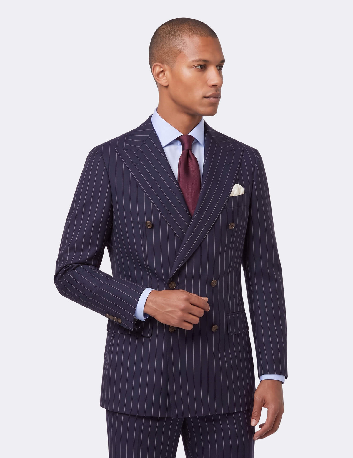 Dark Blue White Stripes Wool Double Breasted Suit - Samir Bachkami