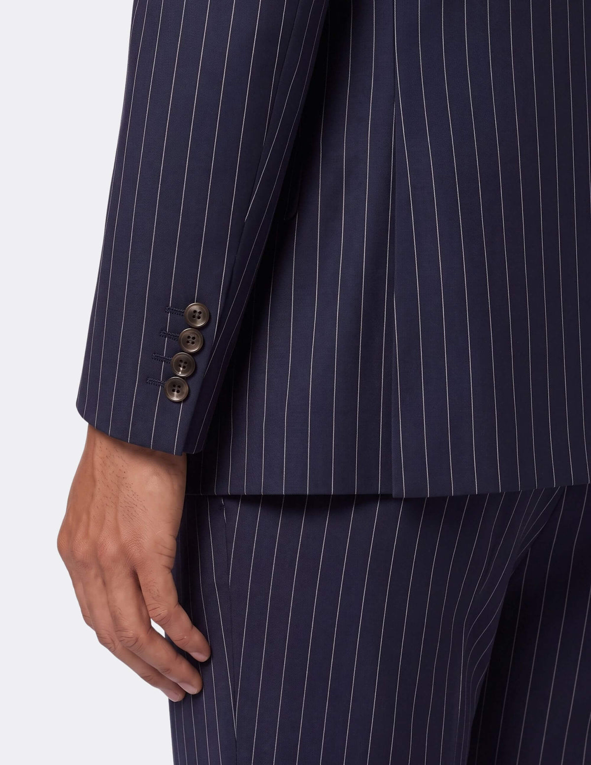 Dark Blue White Stripes Wool Double Breasted Suit - Samir Bachkami
