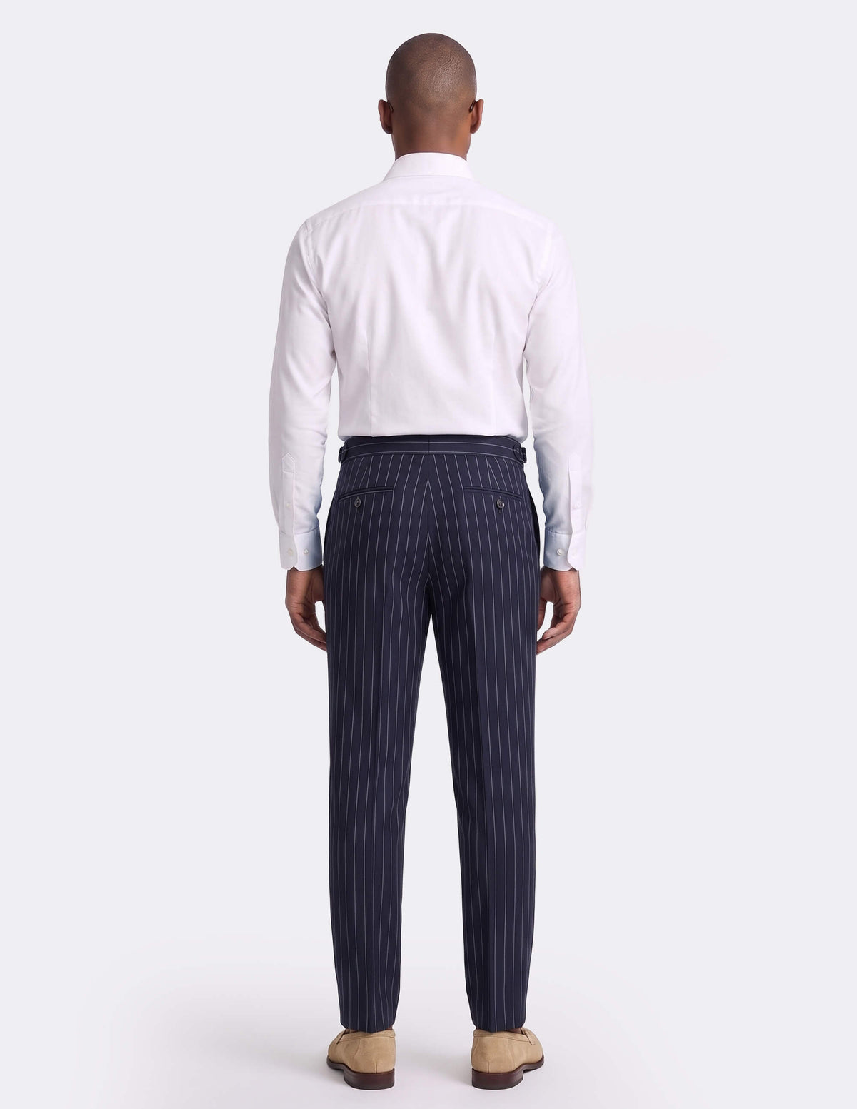 Dark Blue White Stripes Wool Trousers - MTO - Samir Bachkami