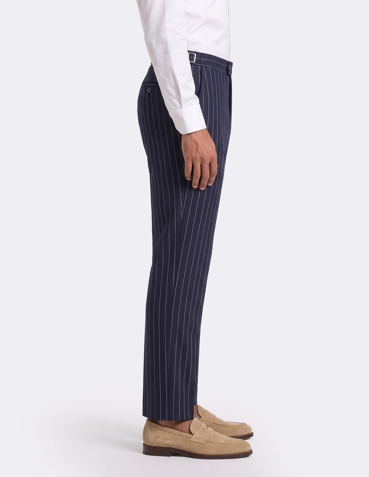 Dark Blue White Stripes Wool Trousers - MTO - Samir Bachkami