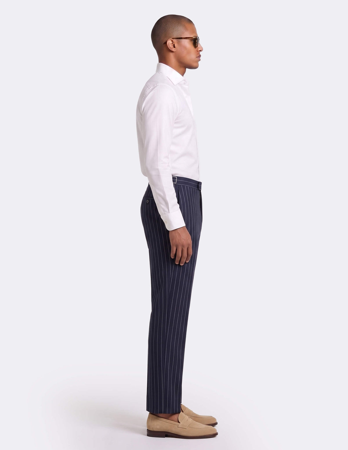 Dark Blue White Stripes Wool Trousers - MTO - Samir Bachkami
