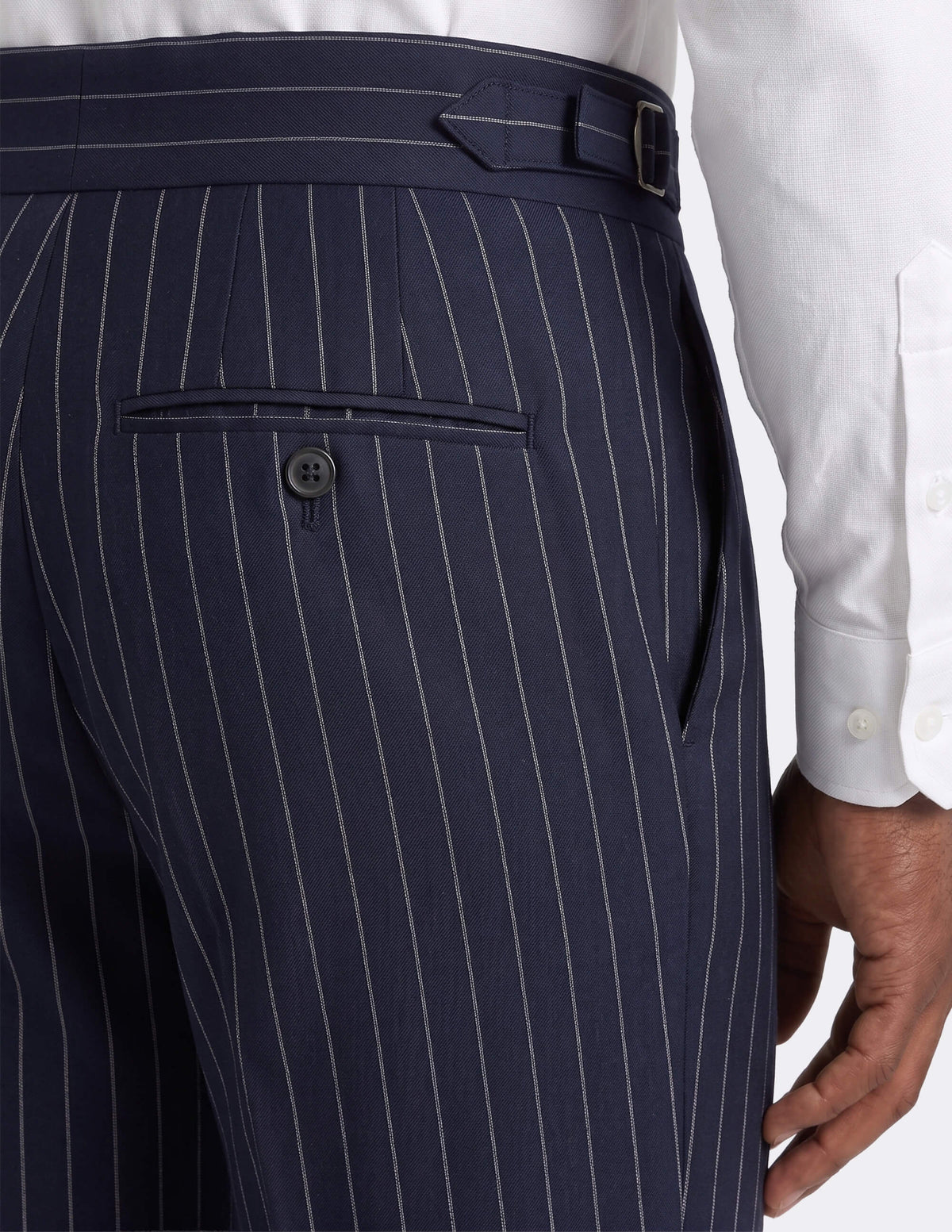 Dark Blue White Stripes Wool Trousers - MTO - Samir Bachkami