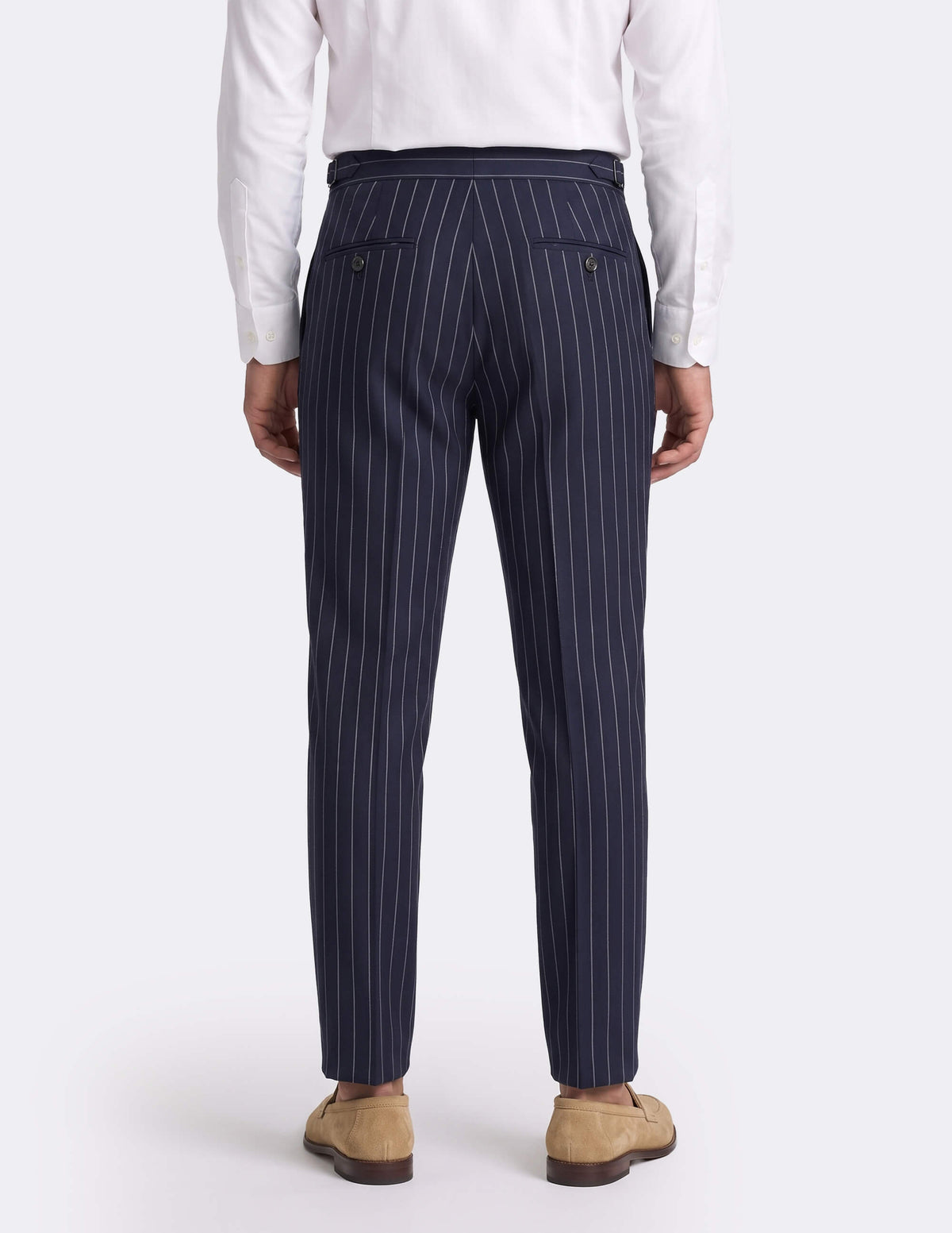 Dark Blue White Stripes Wool Trousers - MTO - Samir Bachkami