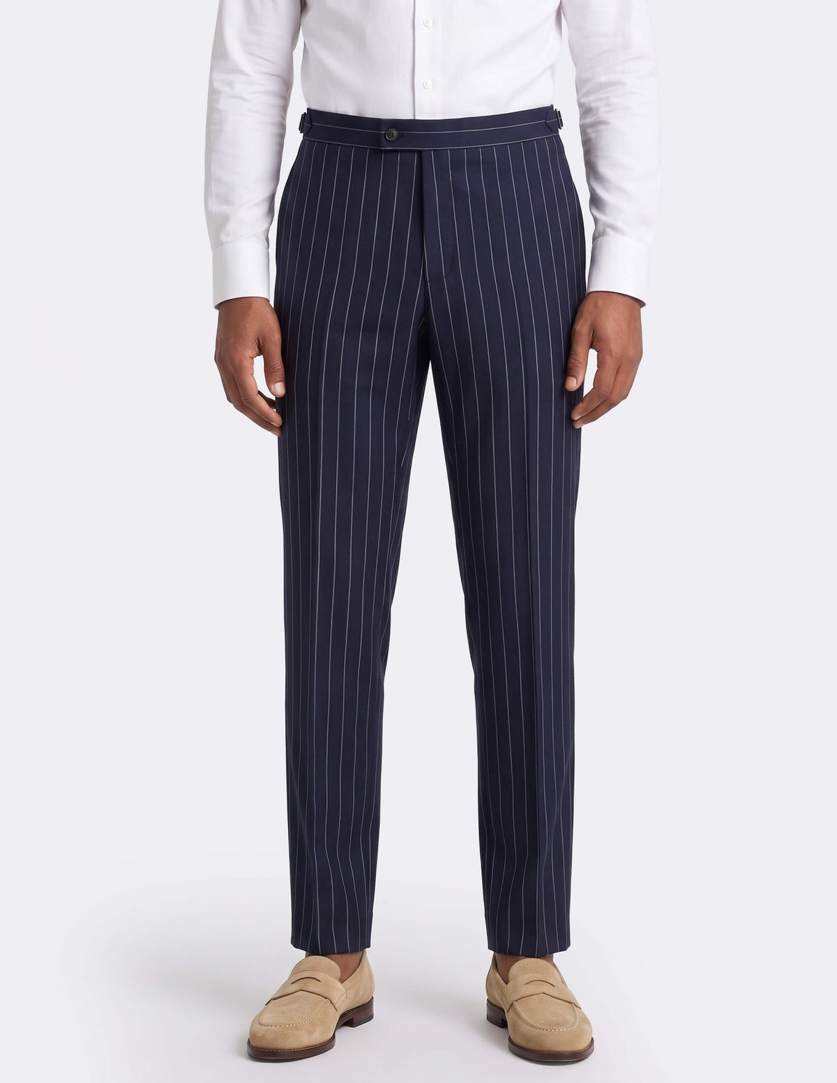 Dark Blue White Stripes Wool Trousers - MTO - Samir Bachkami