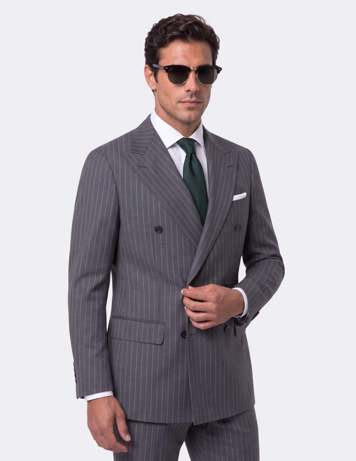 Dark Grey White Stripes Wool Double Breasted Suit - Samir Bachkami