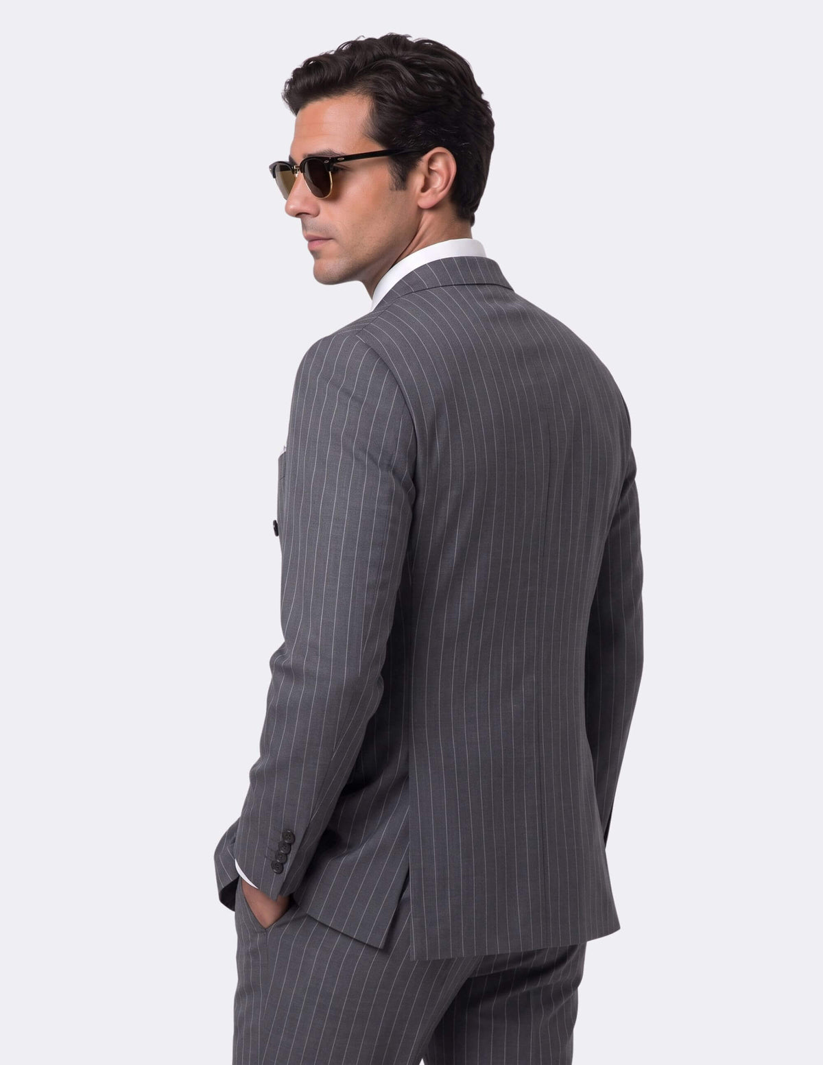 Dark Grey White Stripes Wool Double Breasted Suit - Samir Bachkami