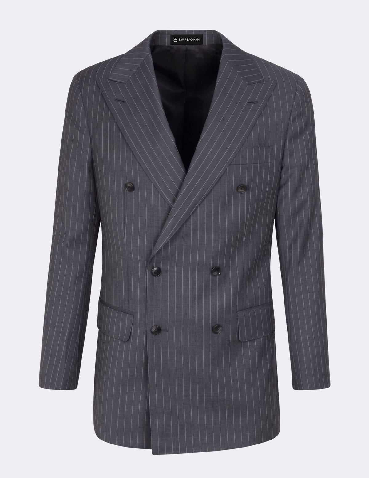 Dark Grey White Stripes Wool Double Breasted Suit - Samir Bachkami