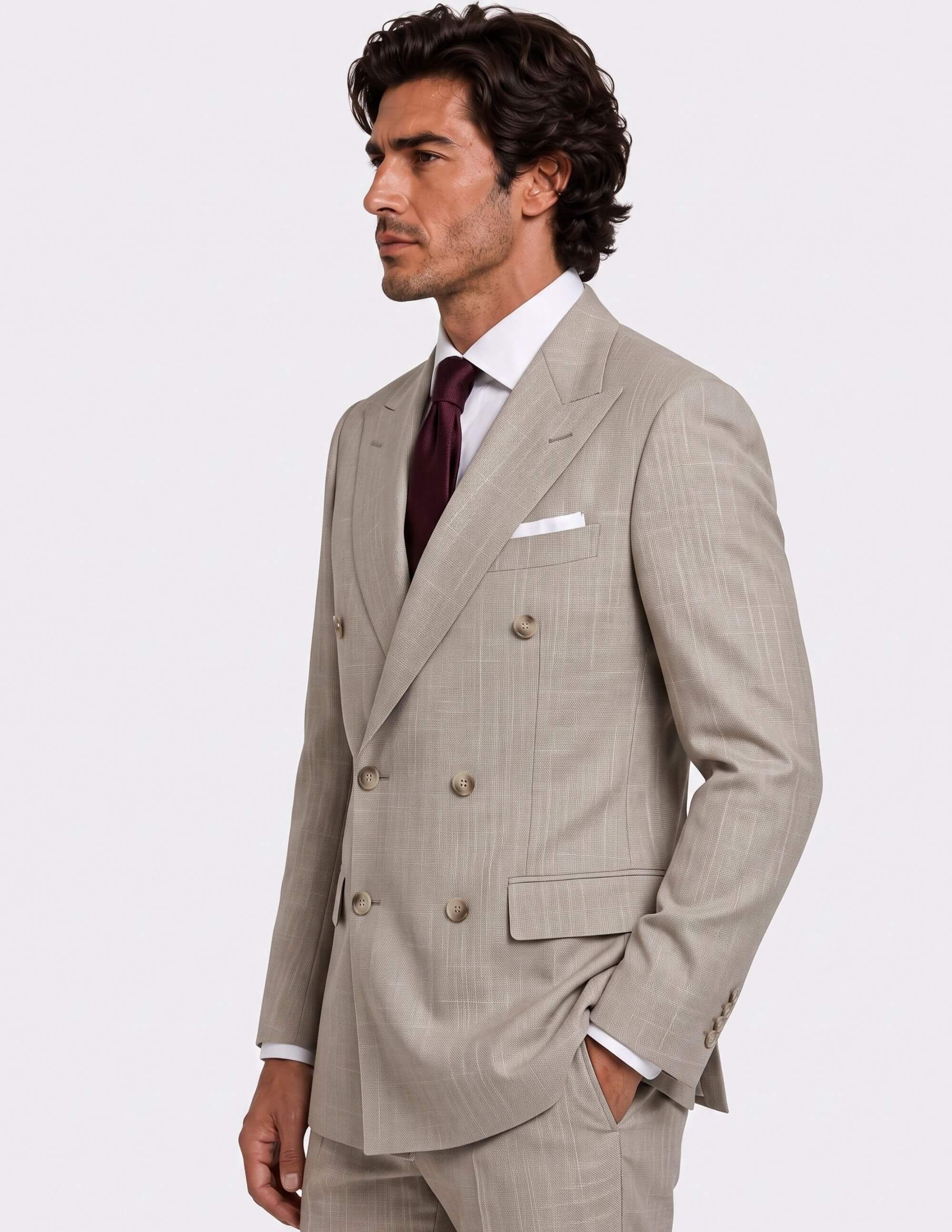 The Lecce Taupe Stripe Double-Breasted Suit