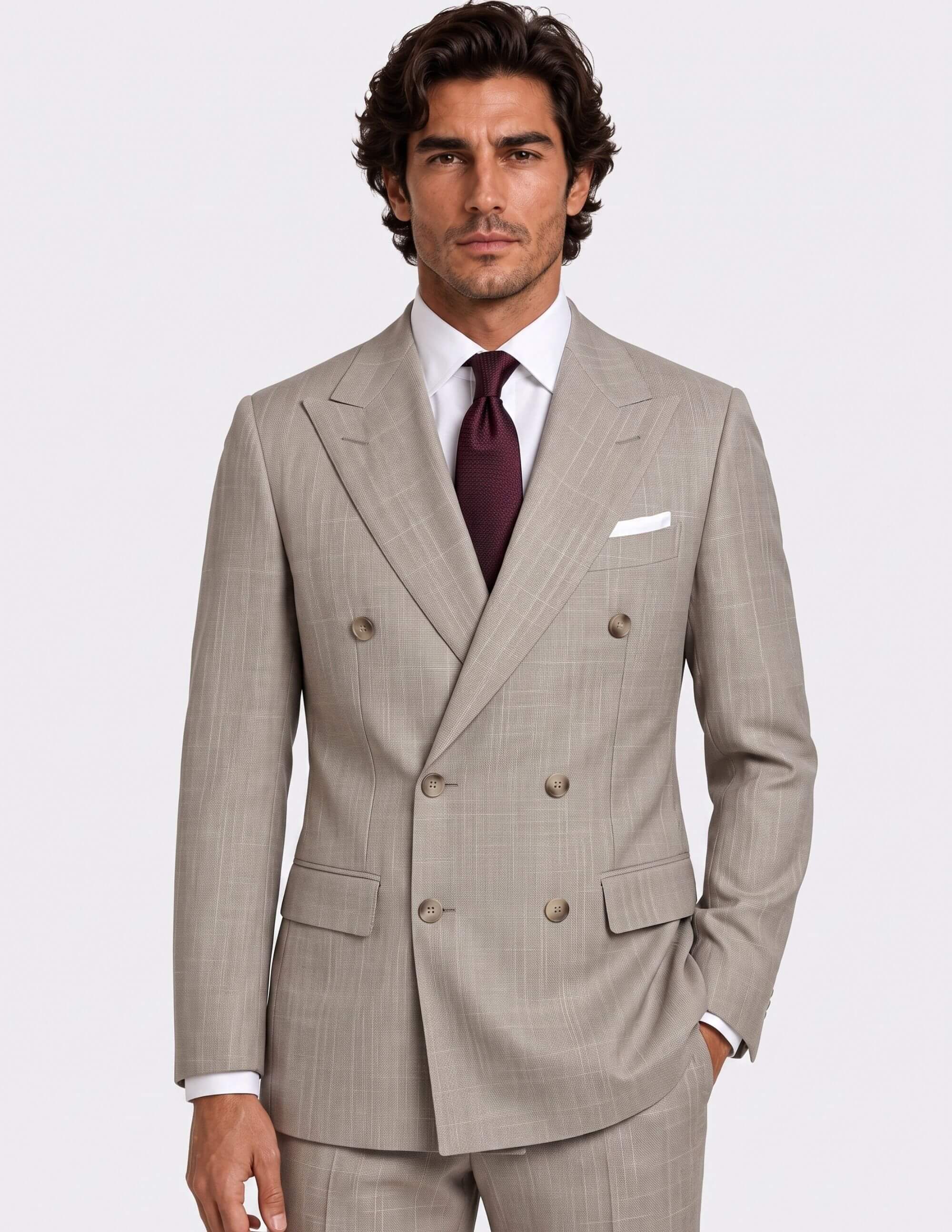 The Lecce Taupe Stripe Double-Breasted Suit