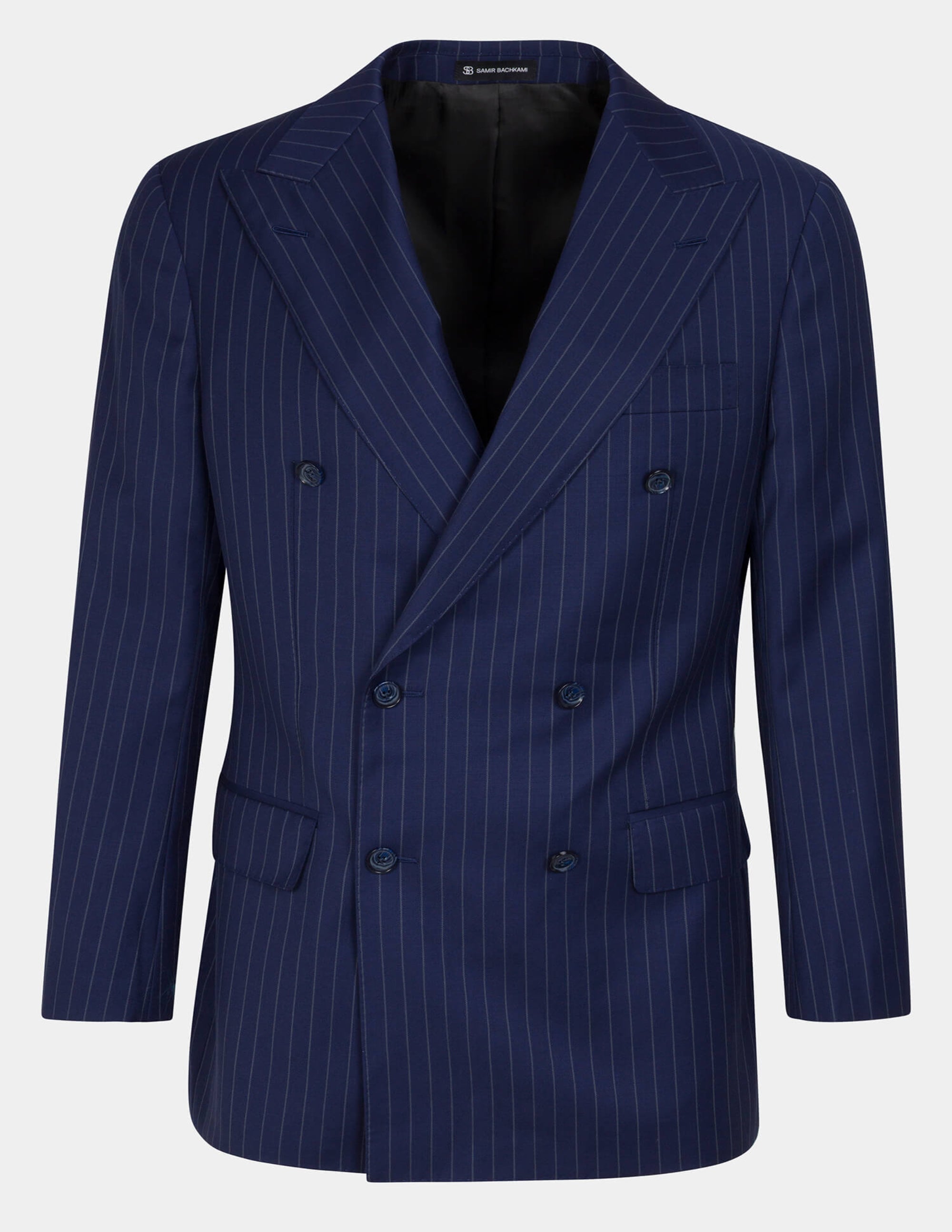 Navy Blue White Stripes Wool Double Breasted Suit - Samir Bachkami