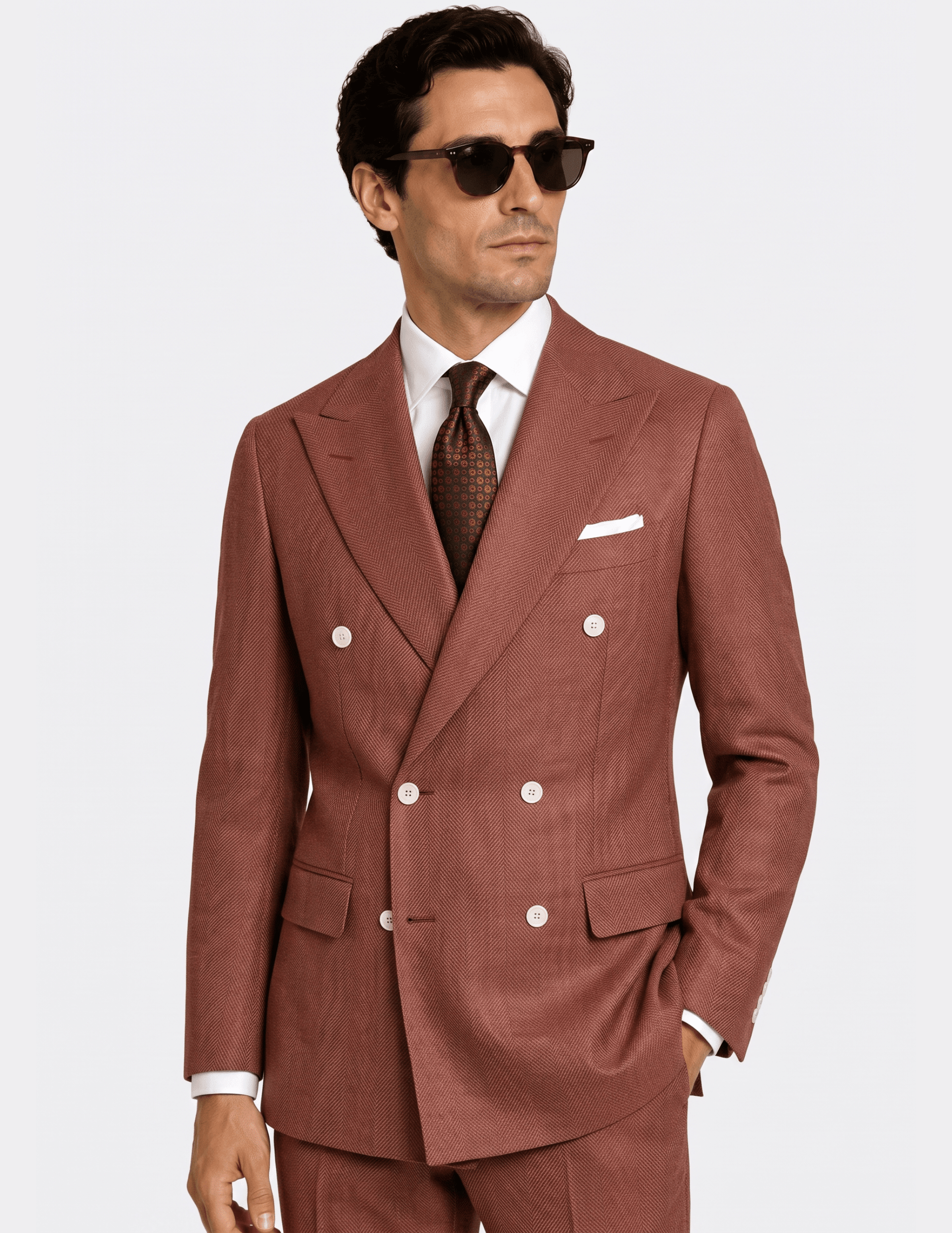 Siena Terracotta Herringbone Double-Breasted Suit - Samir Bachkami