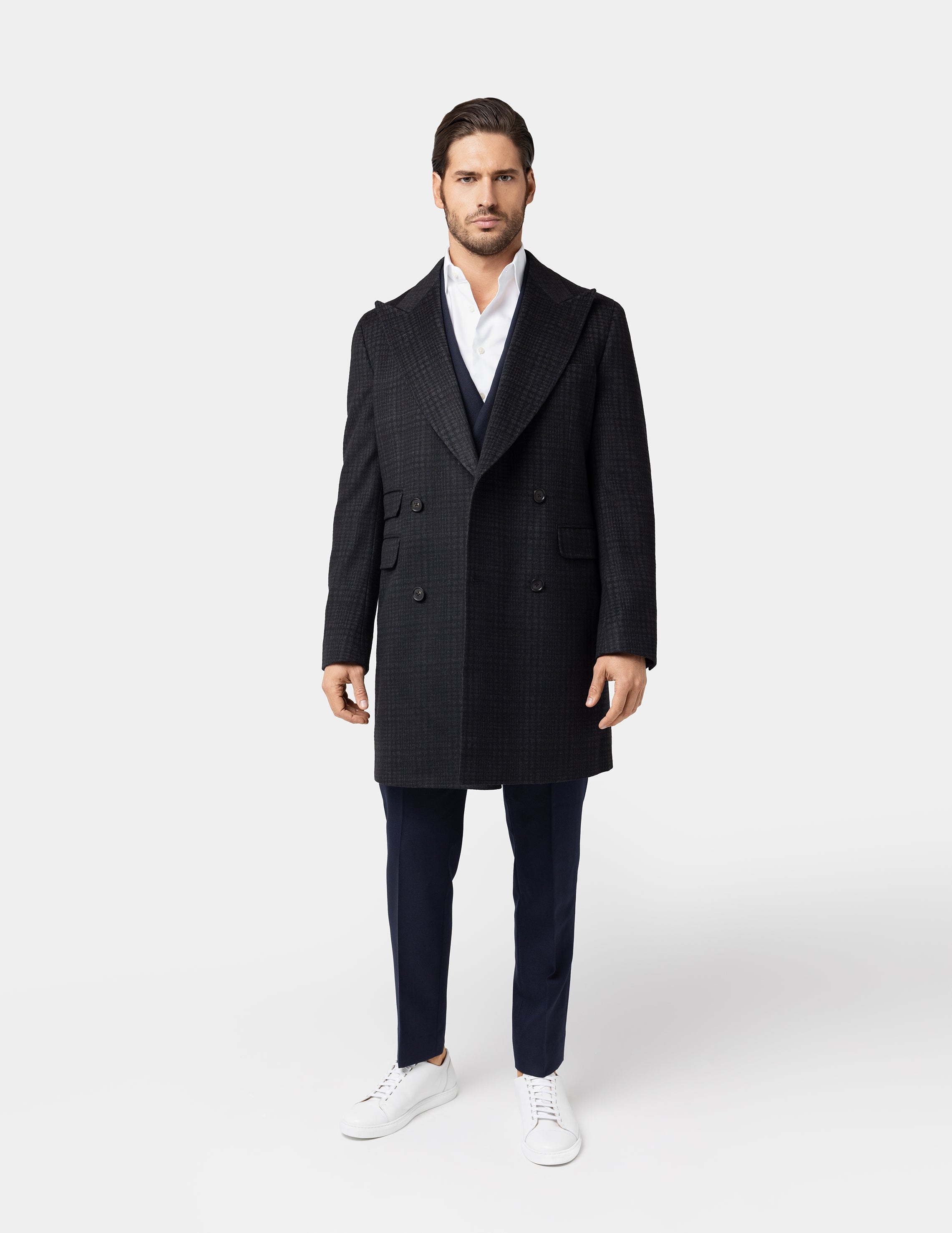 Black Grey Double Breasted Coat - Samir Bachkami