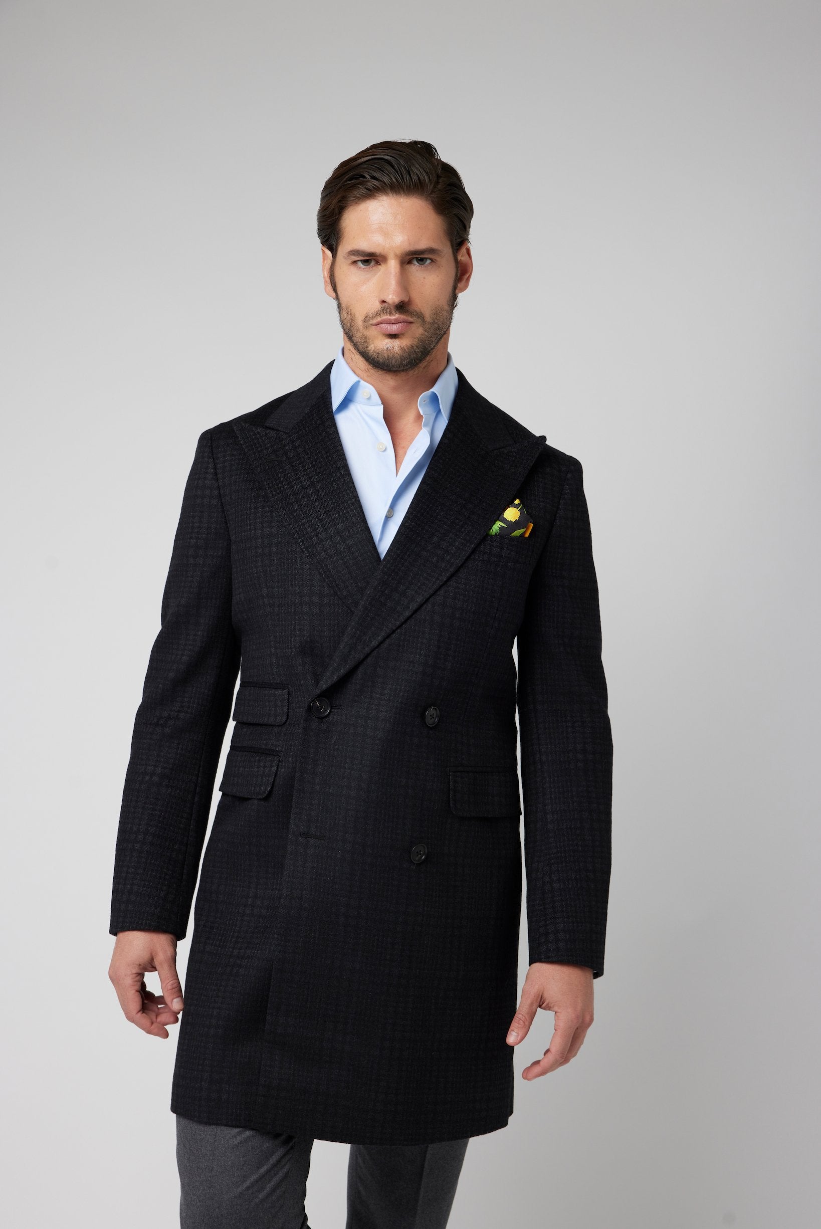 Black Grey Double Breasted Coat - Samir Bachkami