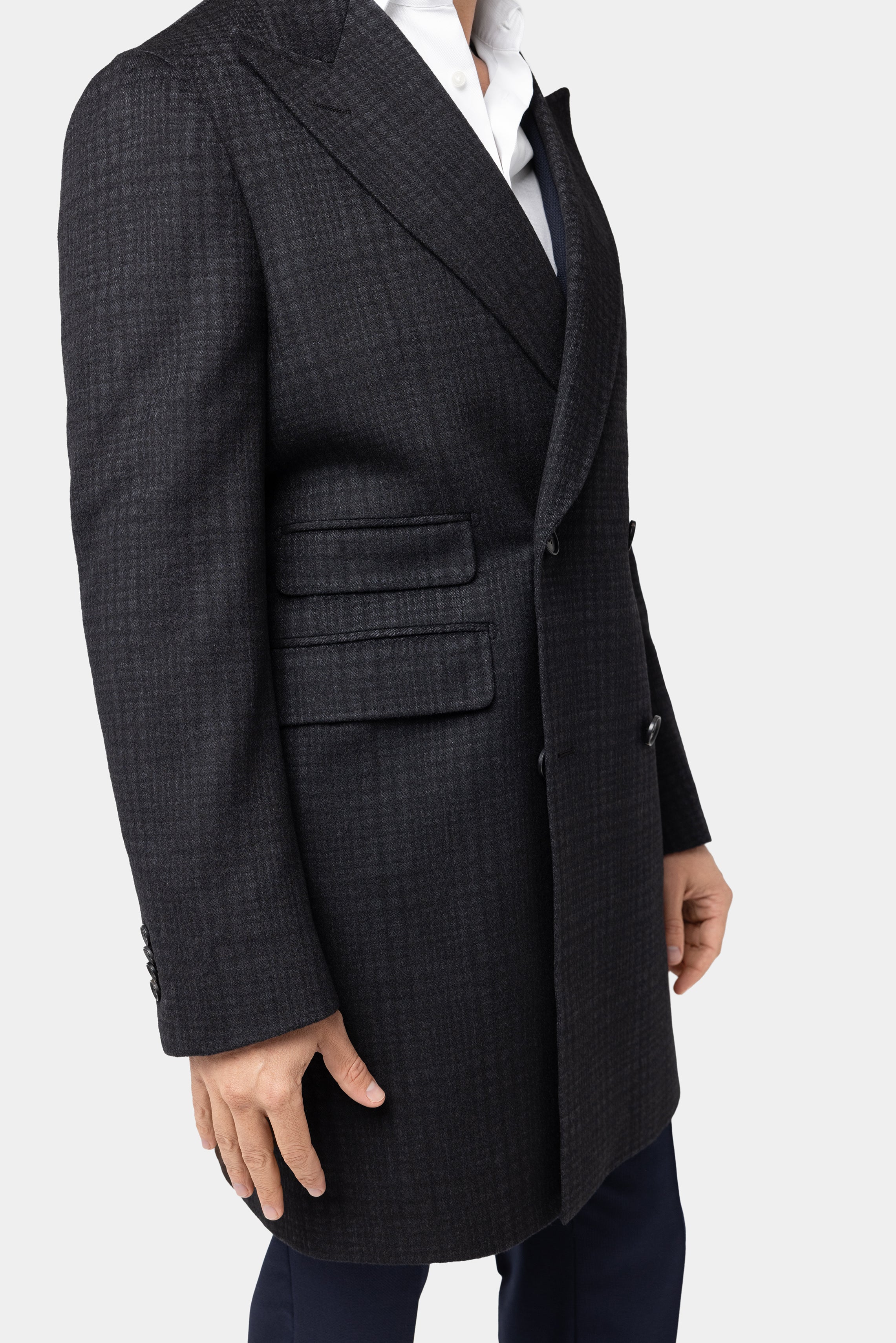 Black Grey Double Breasted Coat - Samir Bachkami