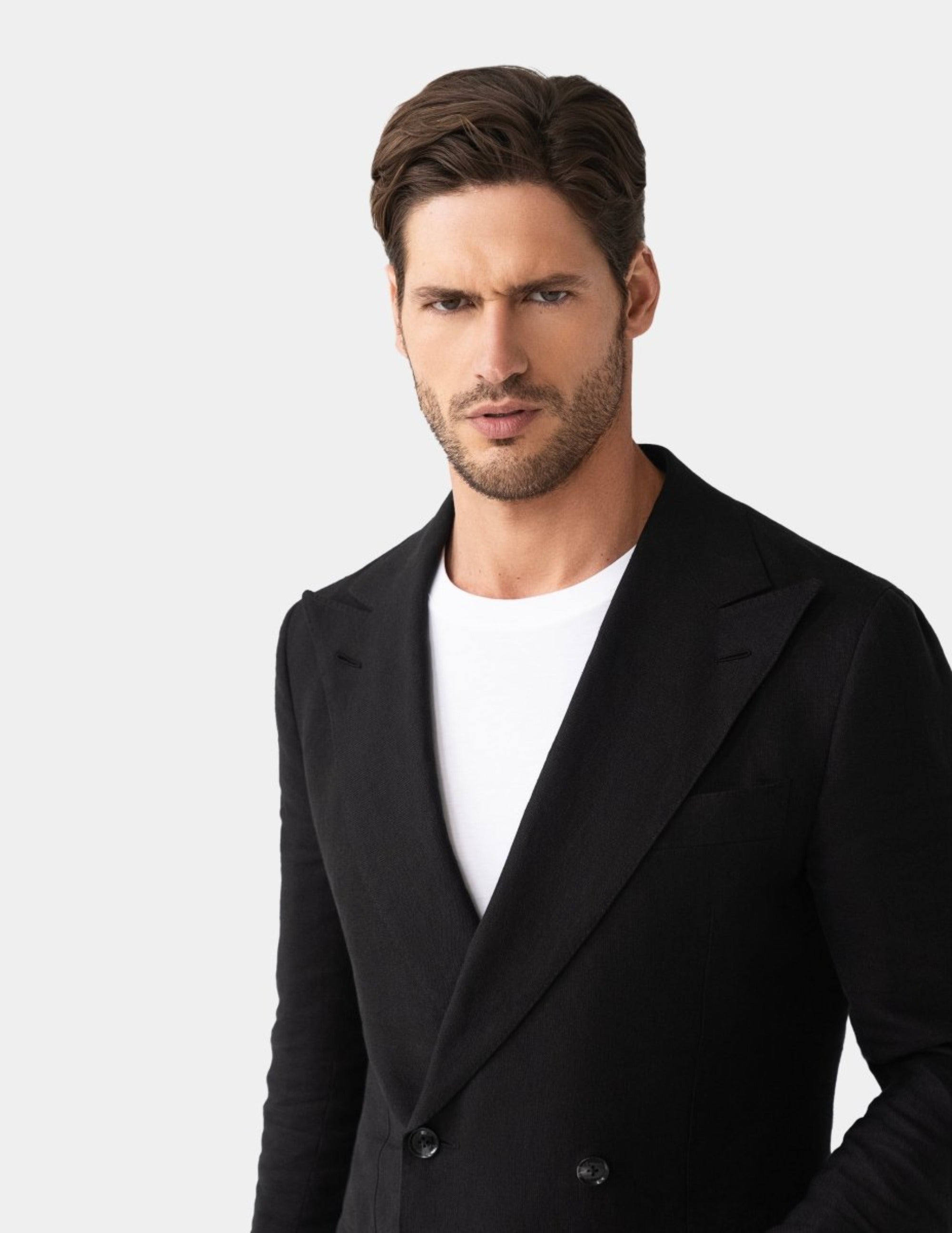 Black Linen Double Breasted Jacket - Samir Bachkami