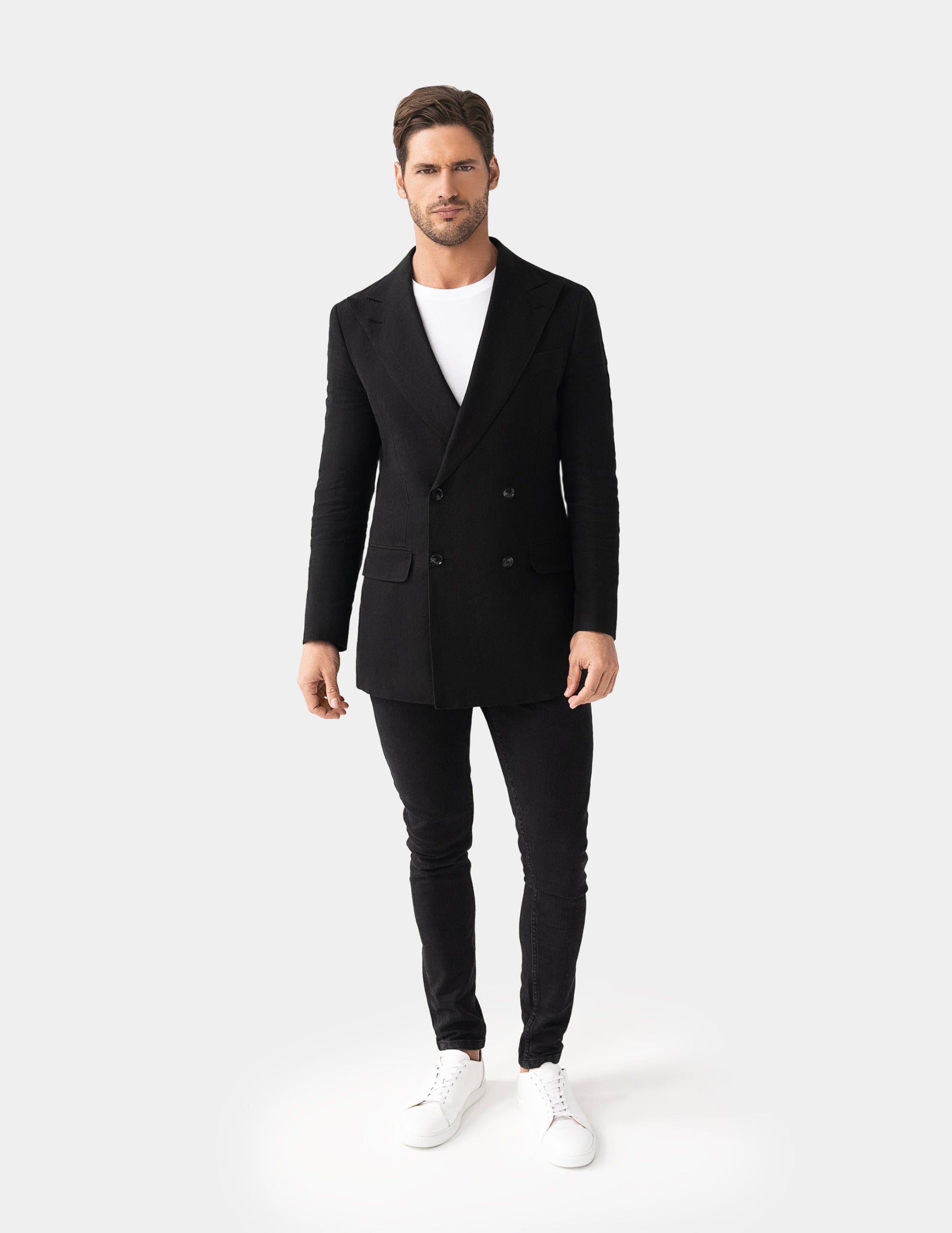 Black Linen Double Breasted Jacket - Samir Bachkami