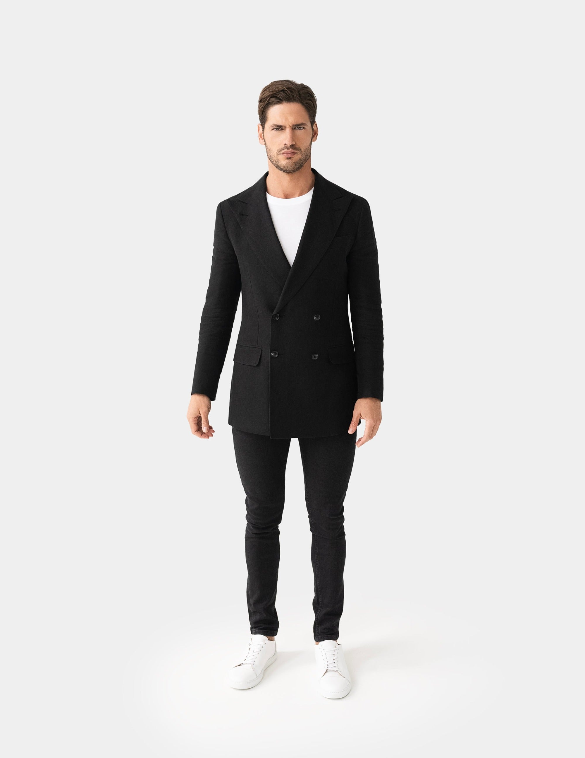Black Linen Double Breasted Jacket - Samir Bachkami