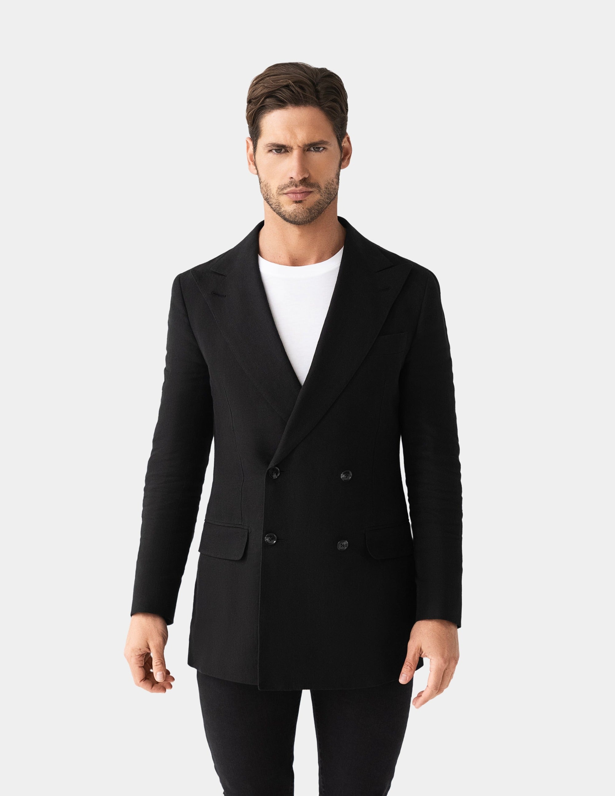 Black Linen Double Breasted Jacket - Samir Bachkami