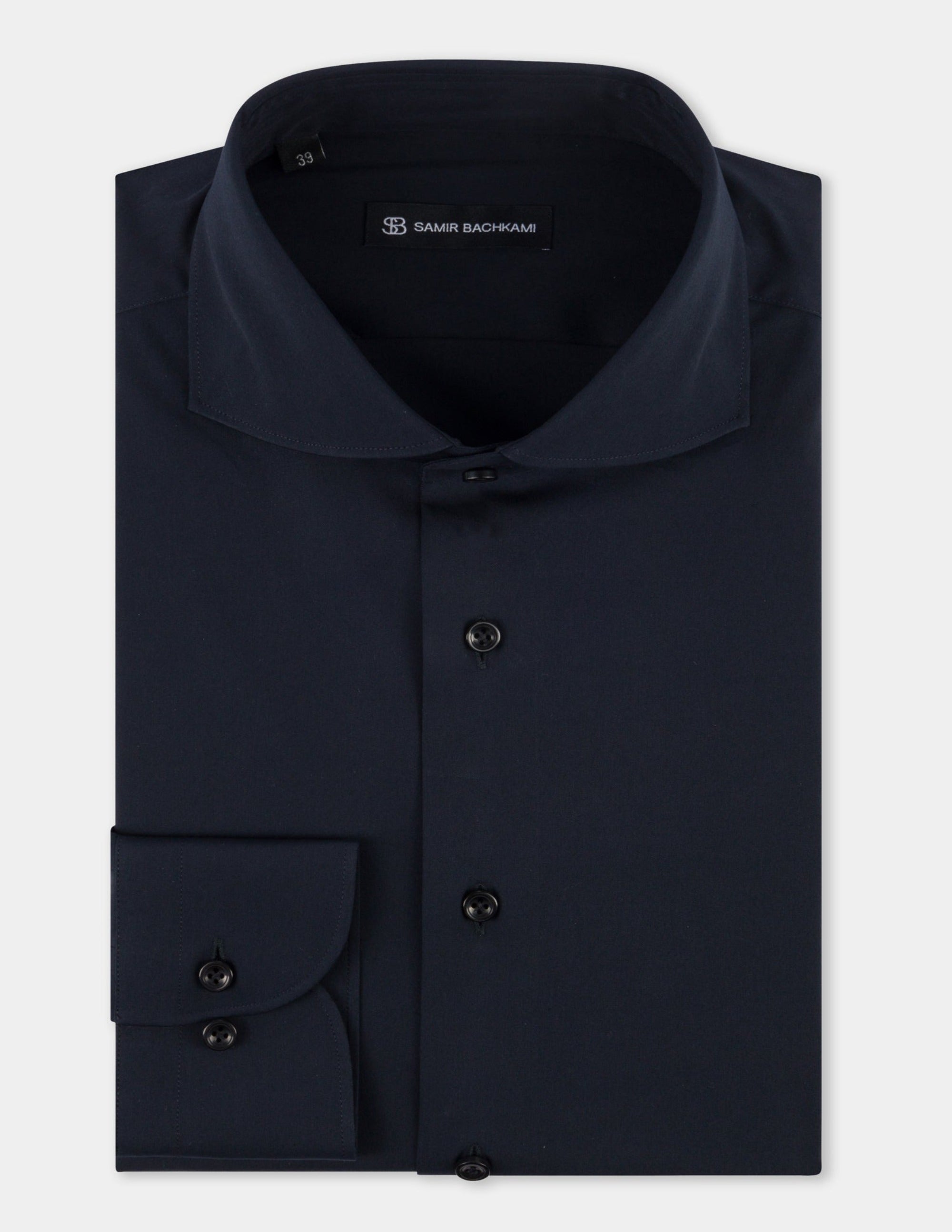 Black Plain Stretch Slim Fit Shirt - Samir Bachkami