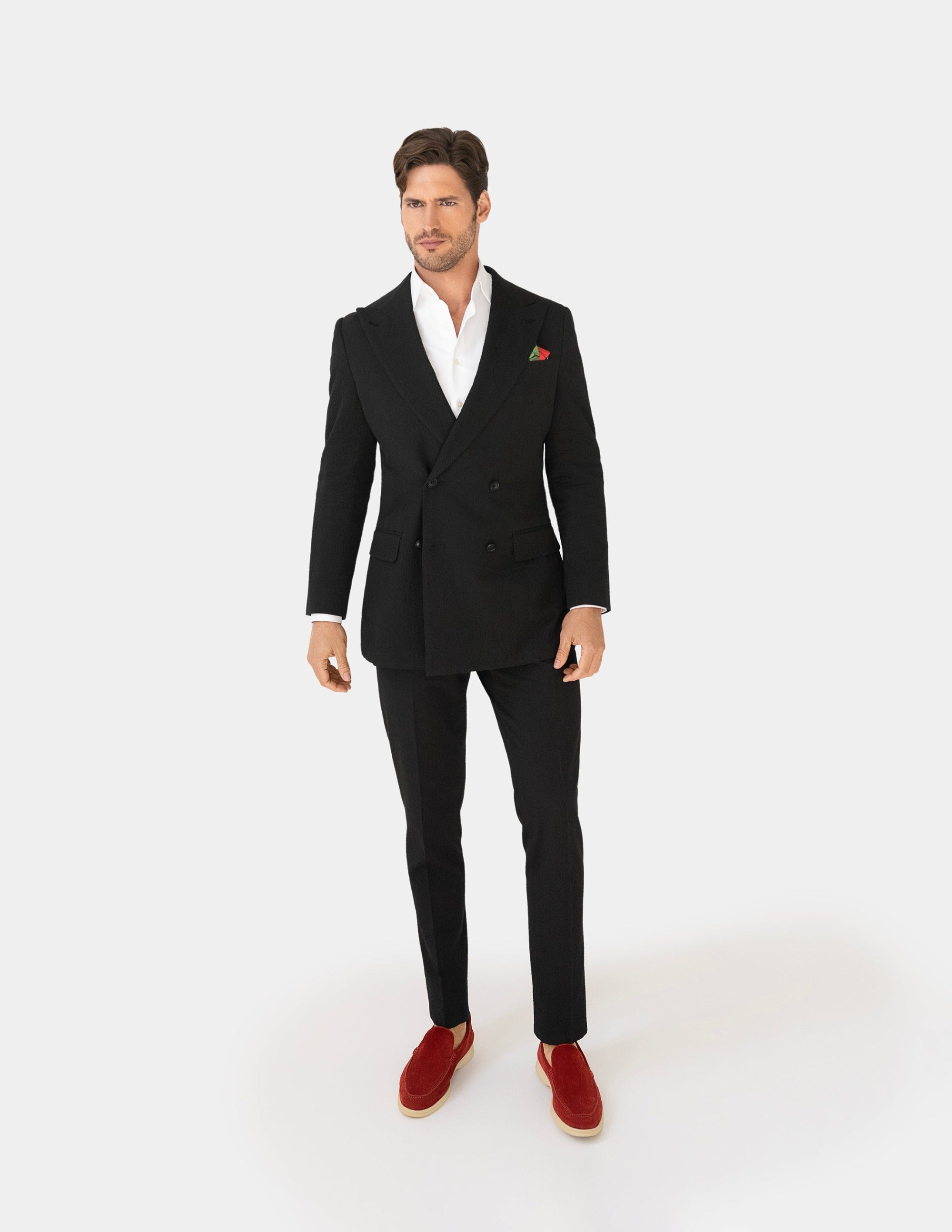 Black Seersucker Double Breasted Suit - Samir Bachkami