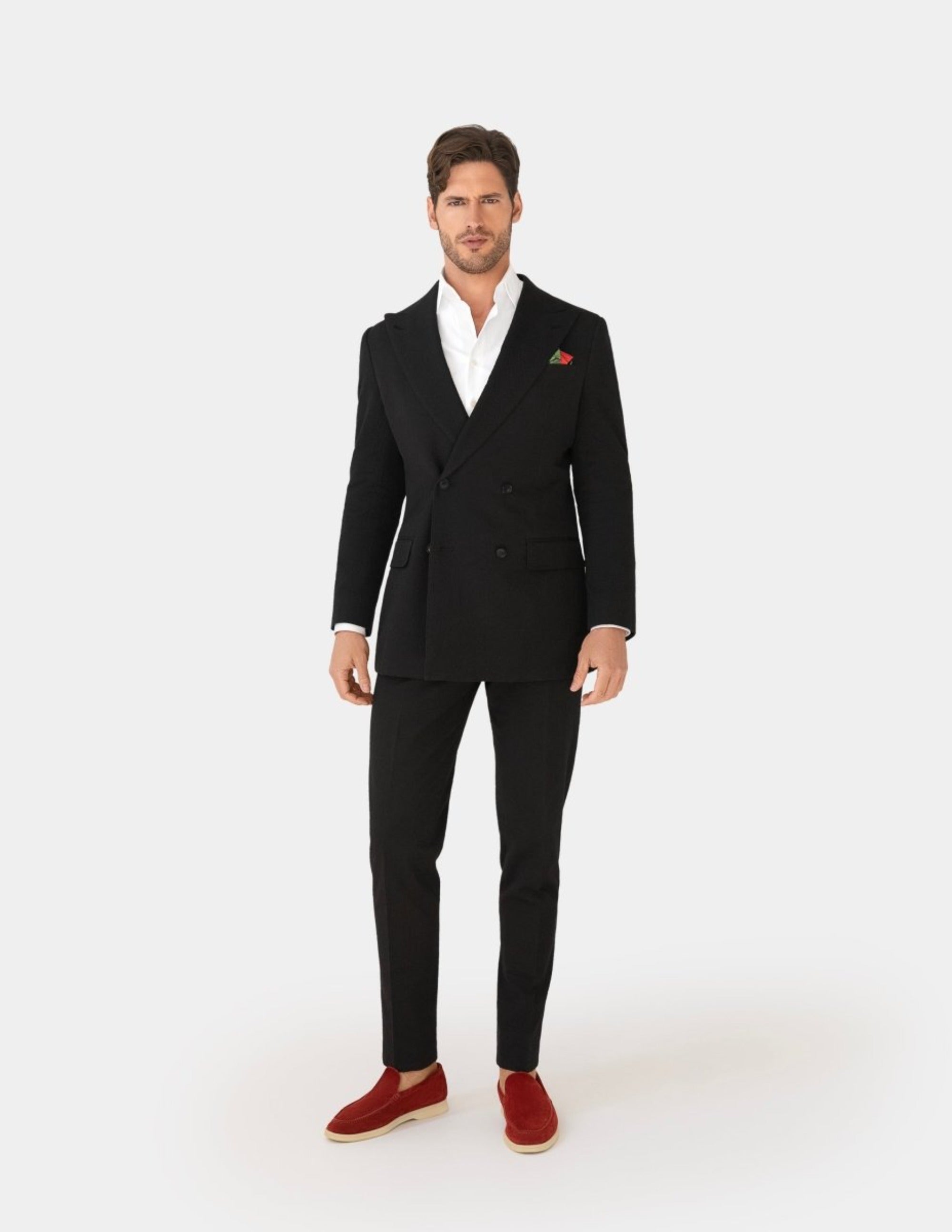 Black Seersucker Double Breasted Suit - Samir Bachkami