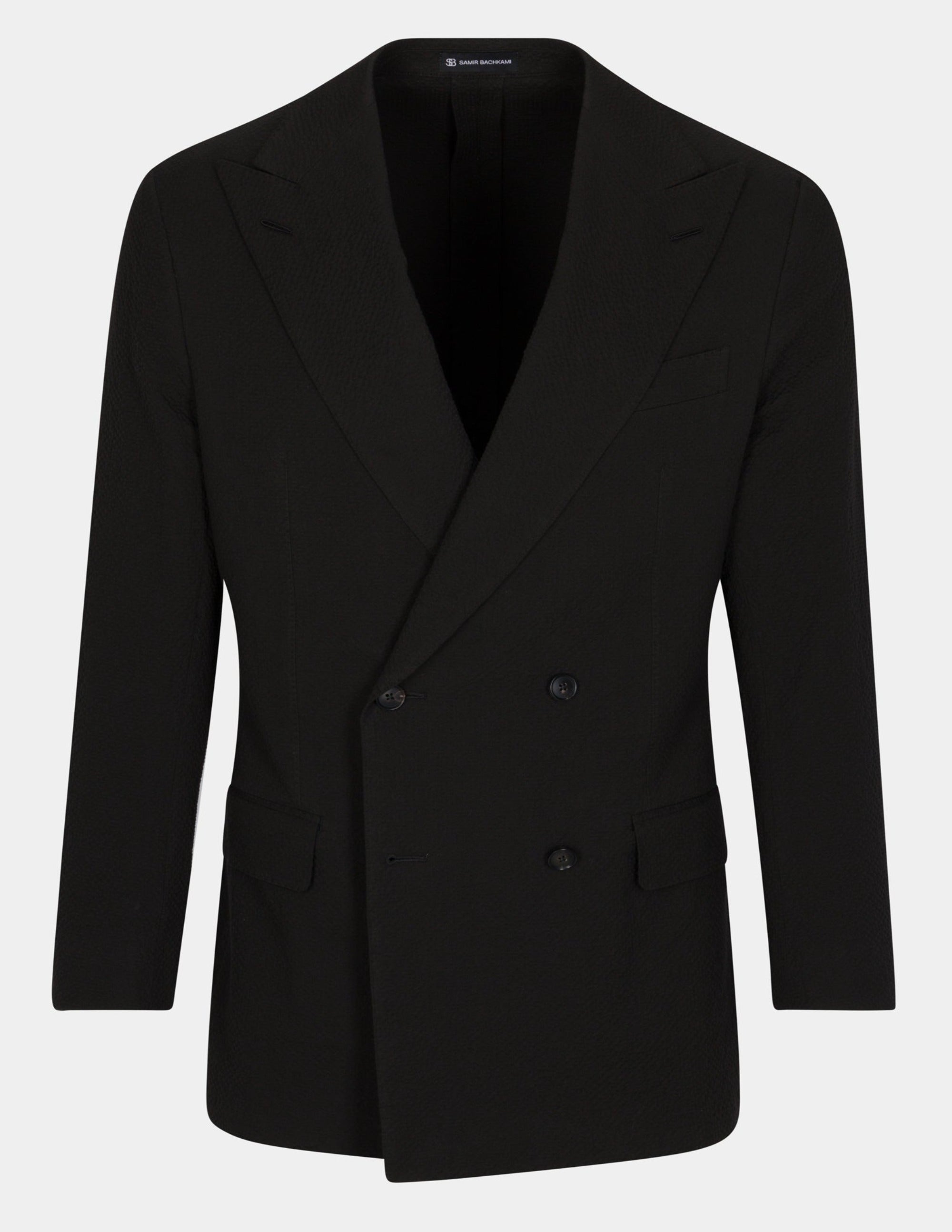 Black Seersucker Double Breasted Suit - Samir Bachkami