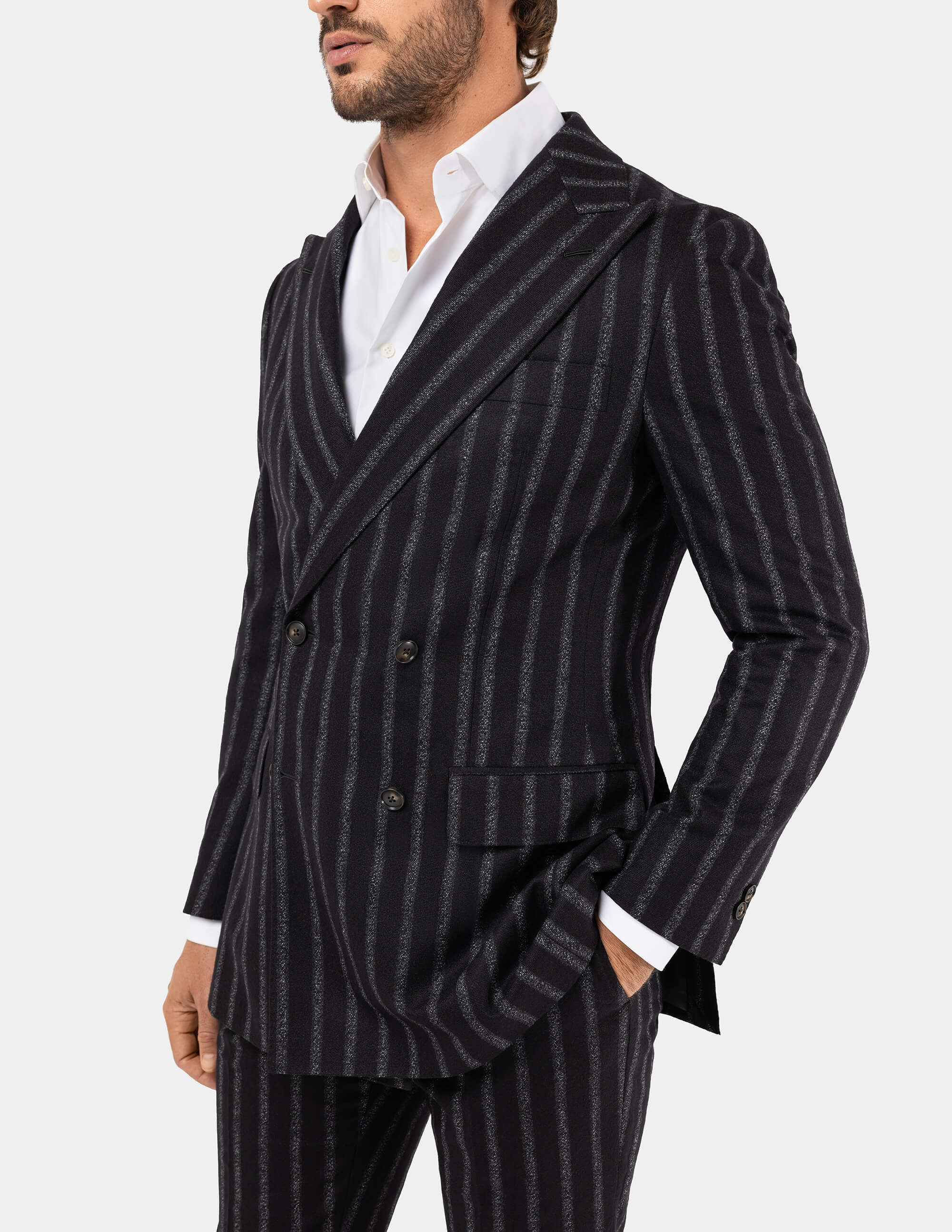 Black White Stripes Double Breasted Suit - Samir Bachkami