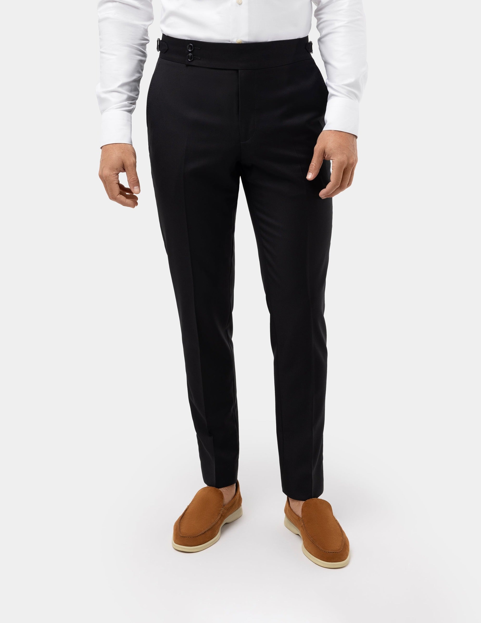 Black Wool Trousers Double Button - Samir Bachkami