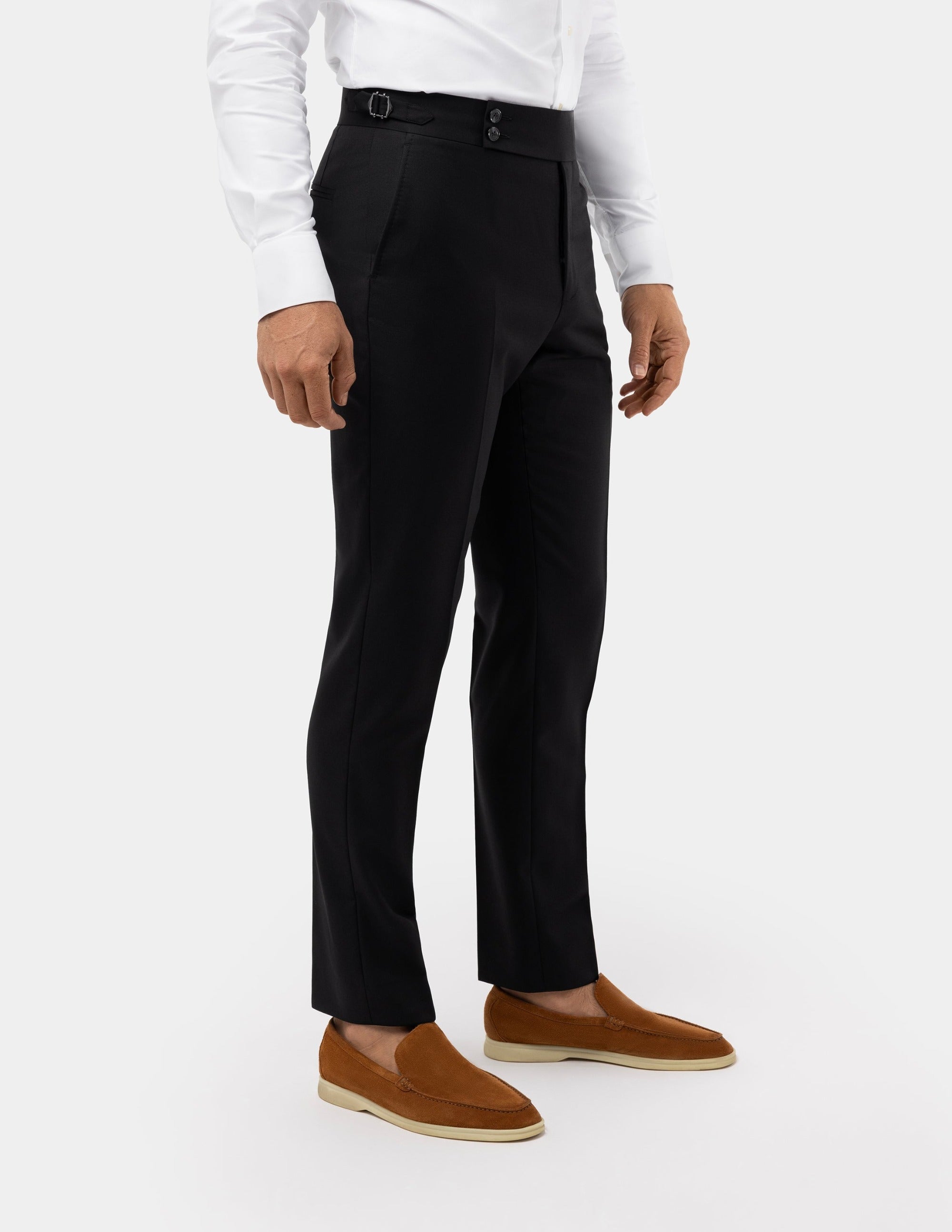 Black Wool Trousers Double Button - Samir Bachkami