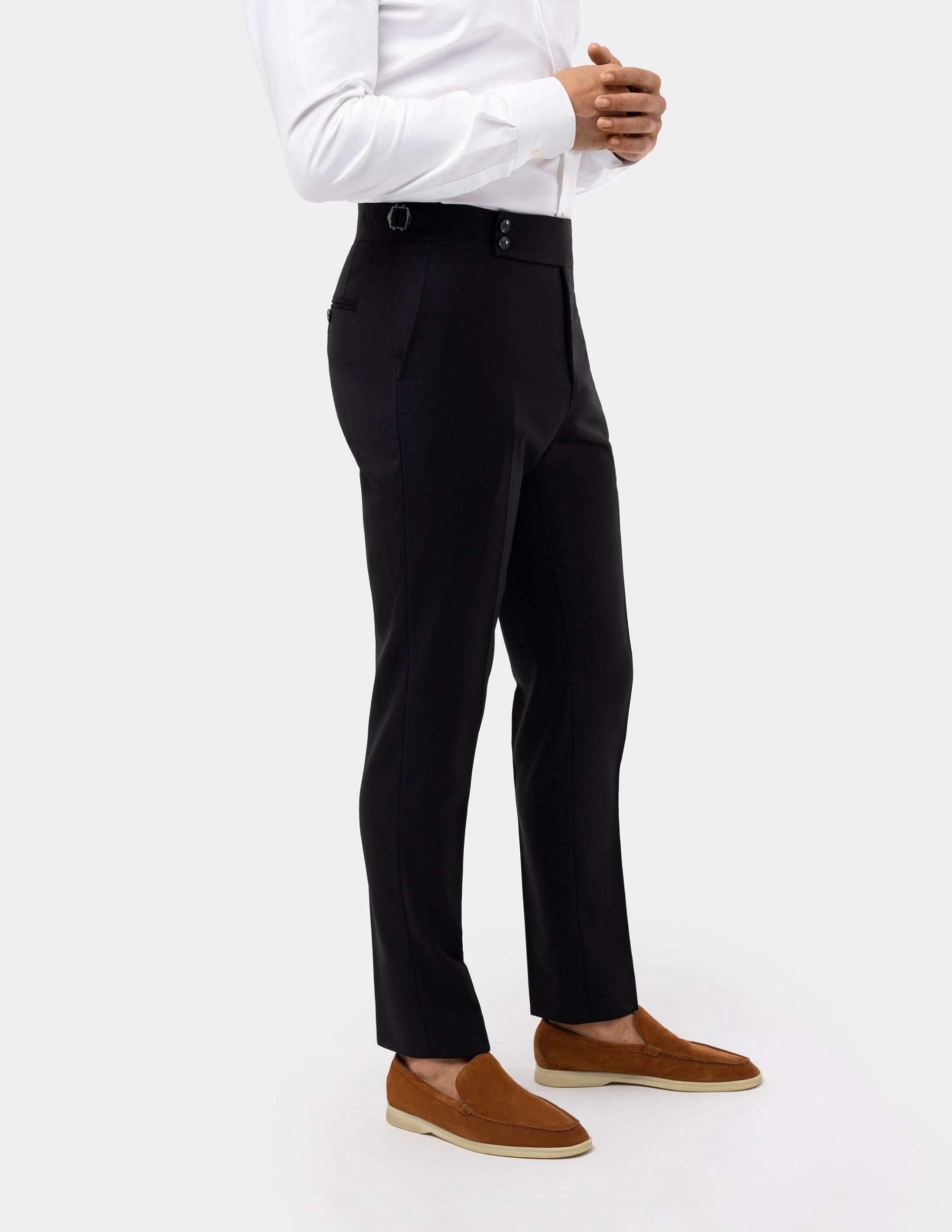 Black Wool Trousers Double Button - Samir Bachkami