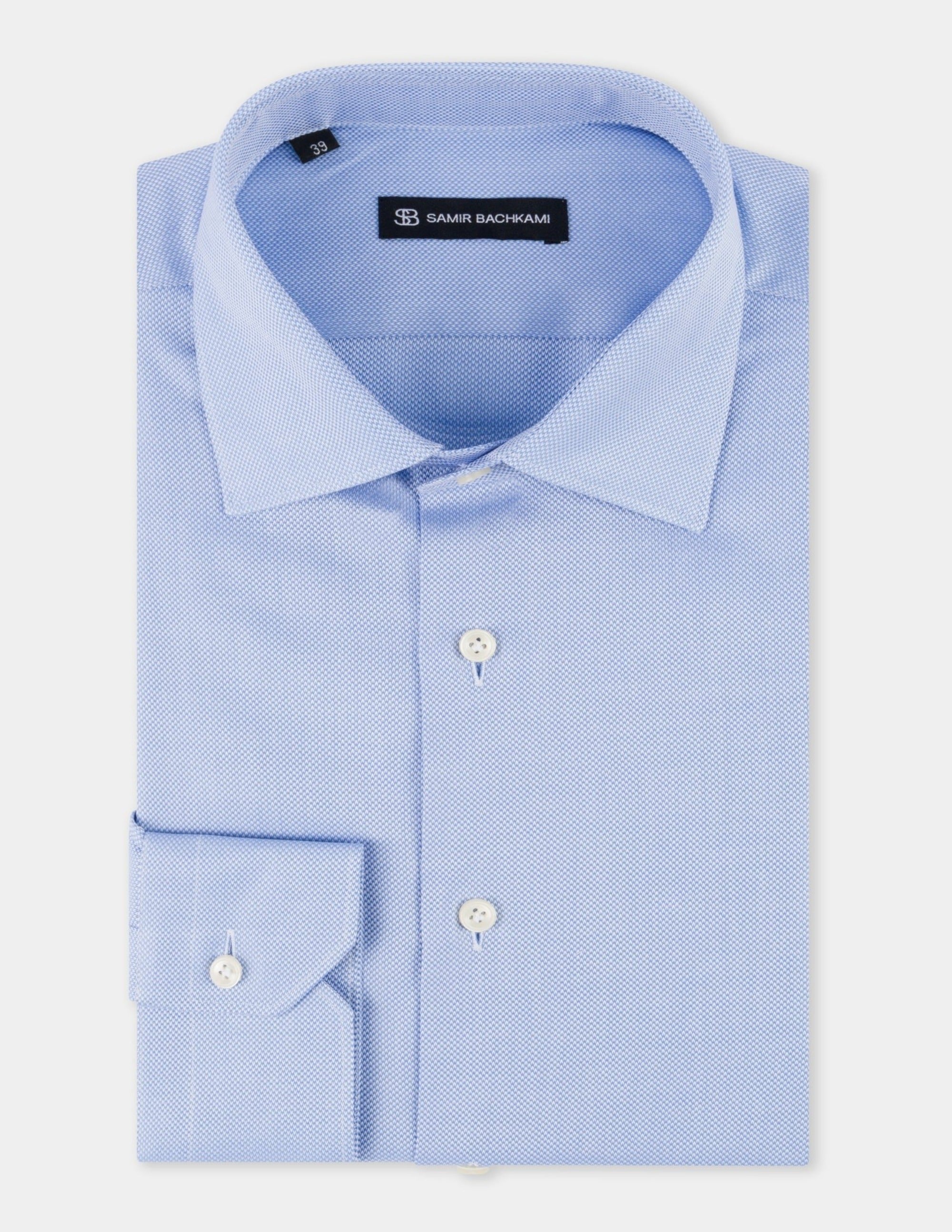 Blue Textured Slim Fit Shirt - Samir Bachkami