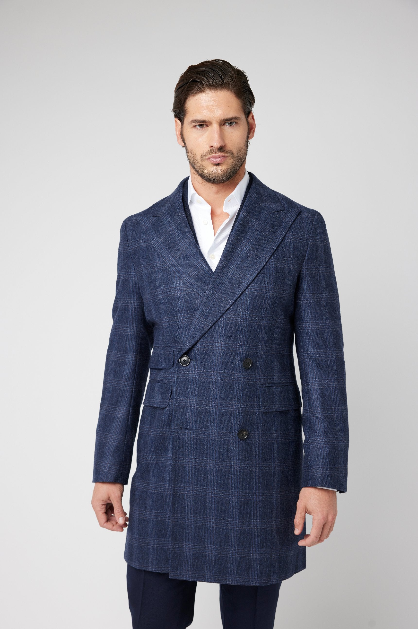 Blue White Double breasted Coat - Samir Bachkami