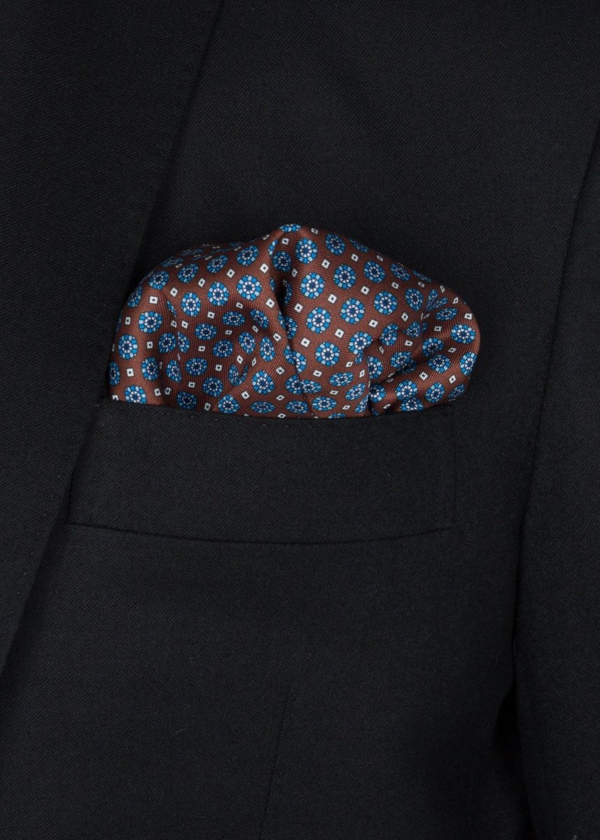 Brown Blue Dots Pocket Square - Samir Bachkami