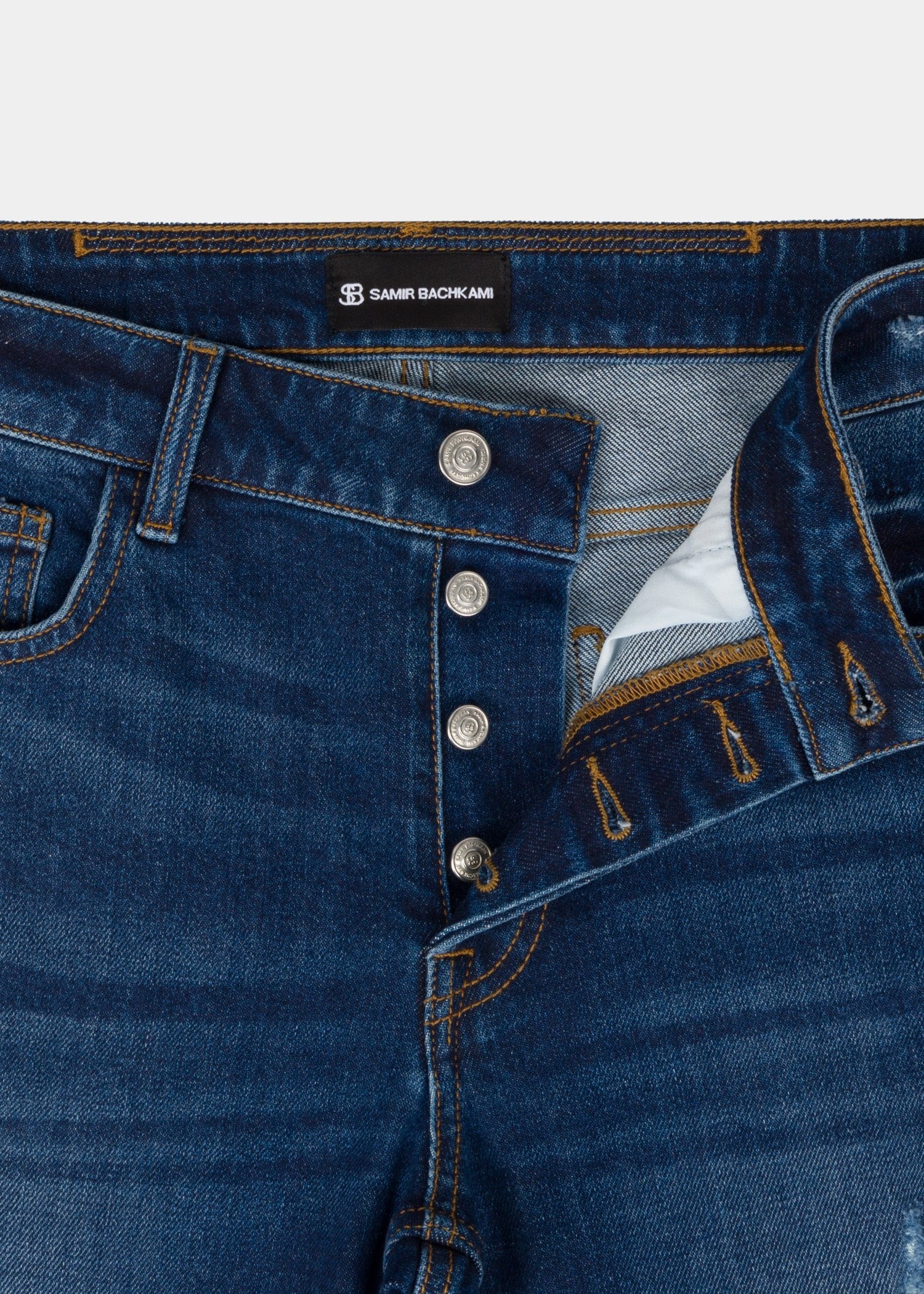 Dark Blue Distressed Slim Fit Jeans - Samir Bachkami