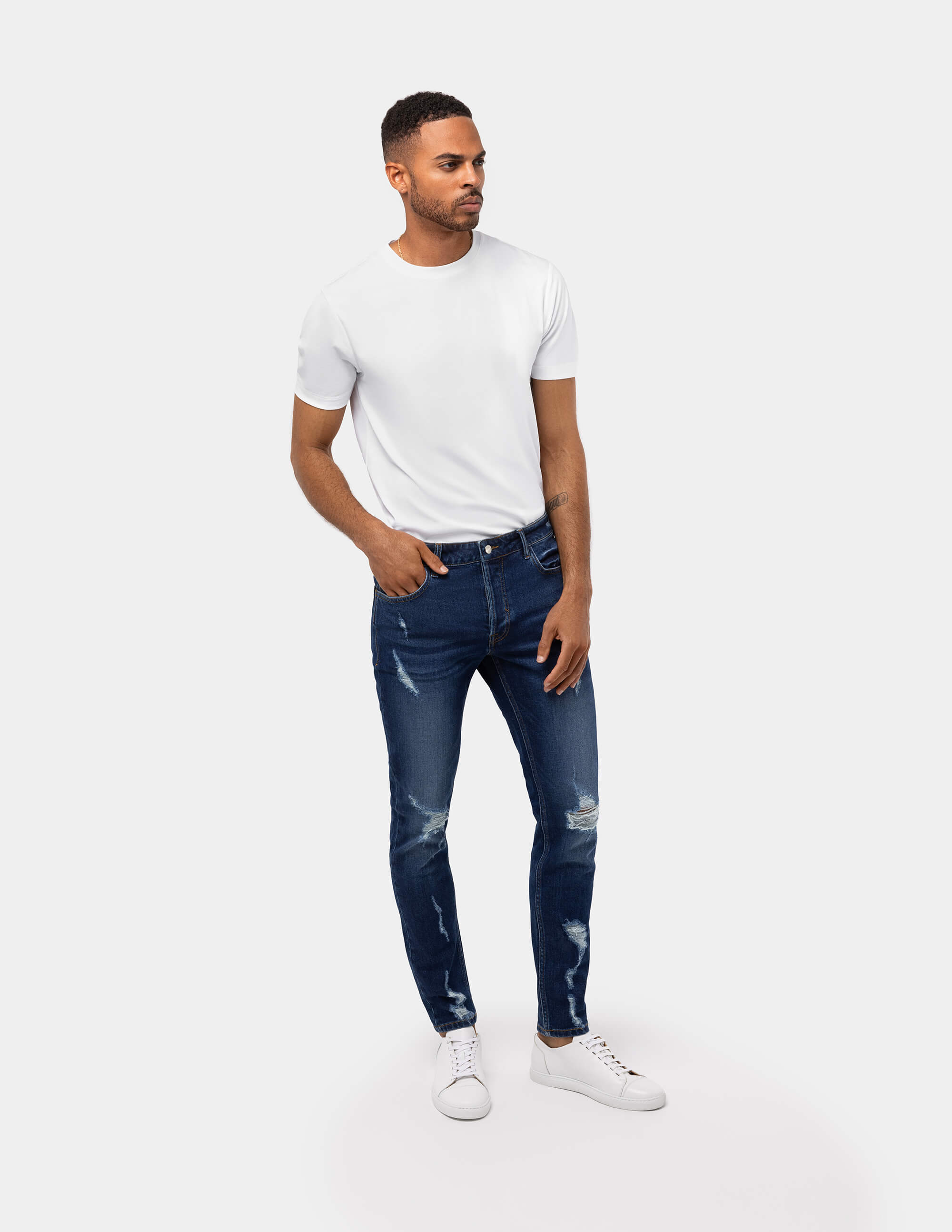 Dark Blue Distressed Slim Fit Jeans - Samir Bachkami