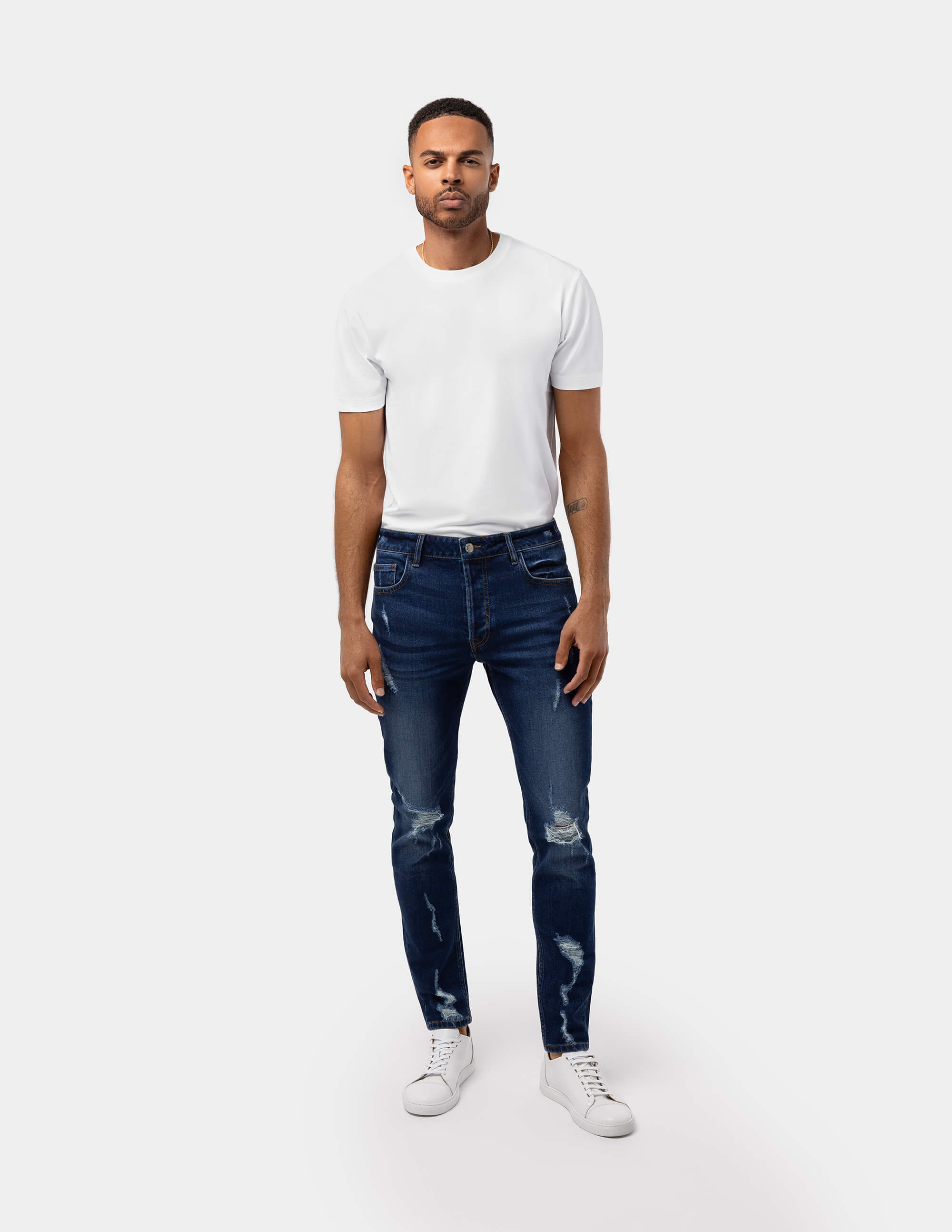 Dark Blue Distressed Slim Fit Jeans - Samir Bachkami