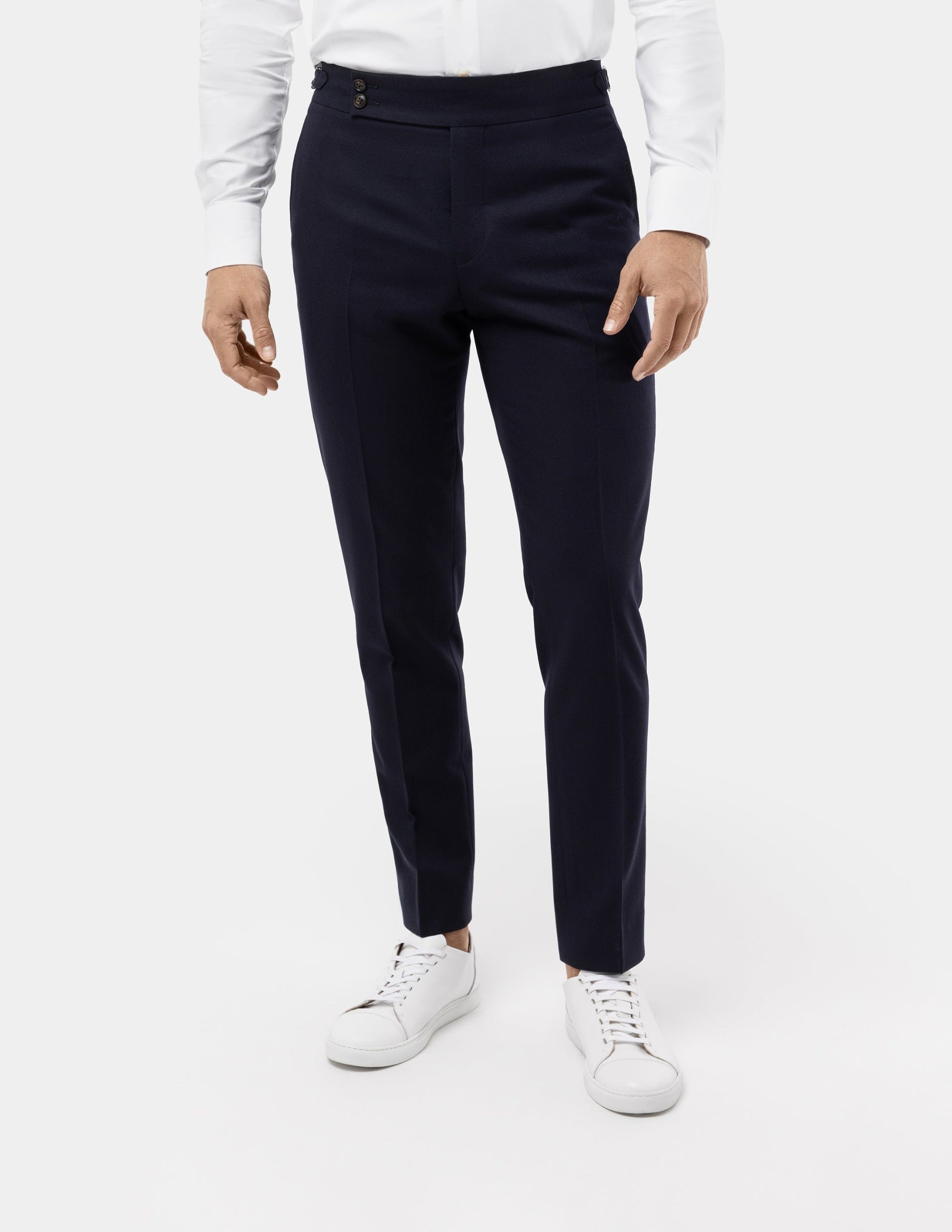 Dark Blue Wool Trousers Double Button - Samir Bachkami