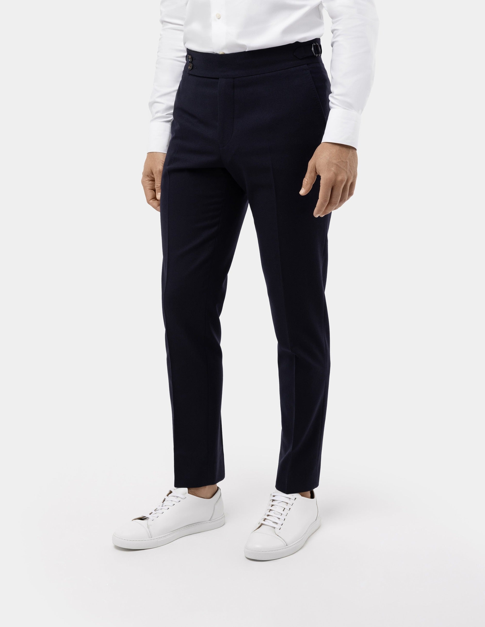 Dark Blue Wool Trousers Double Button - Samir Bachkami