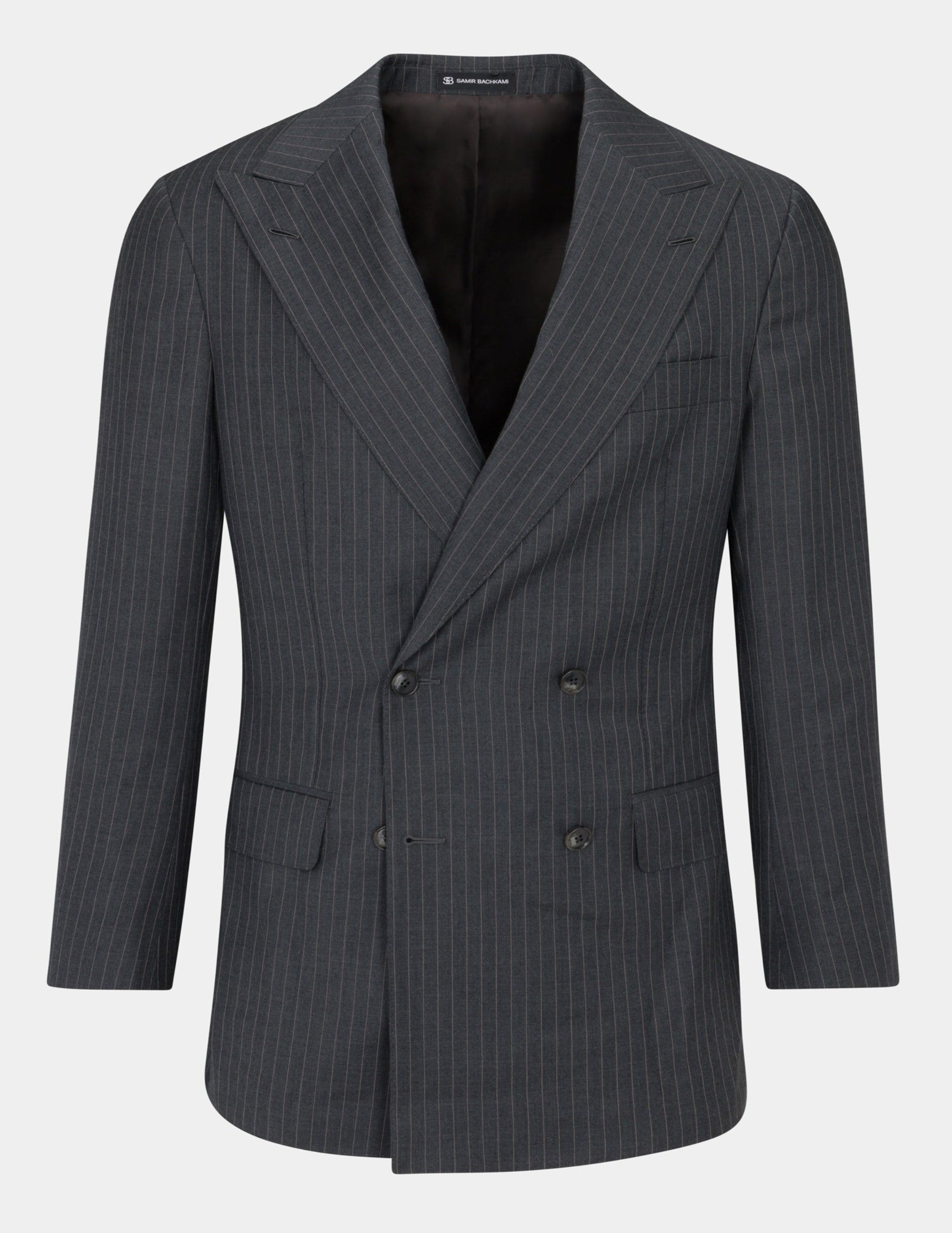 Grey White Stripes Wool Double Breasted Suit - Samir Bachkami