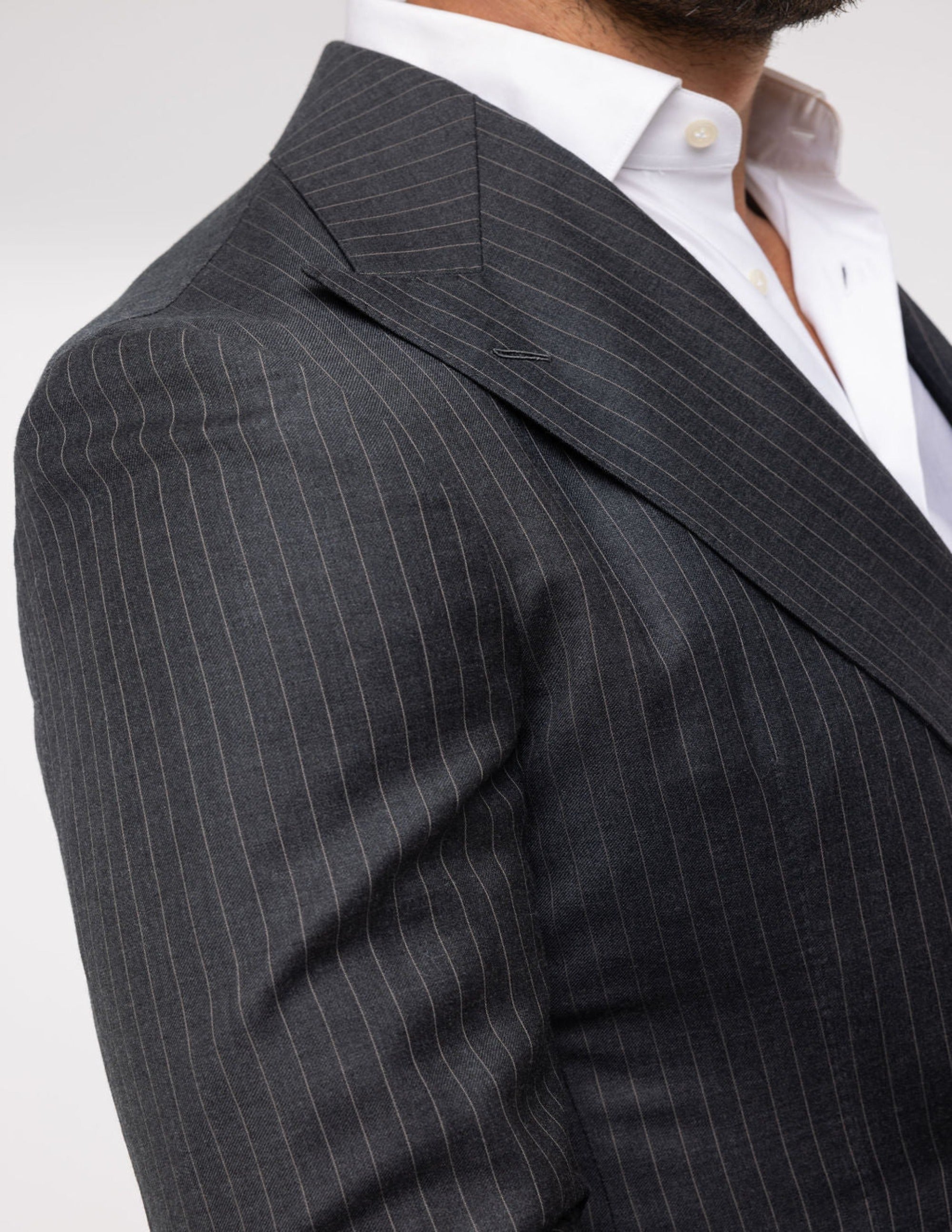 Grey White Stripes Wool Double Breasted Suit - Samir Bachkami