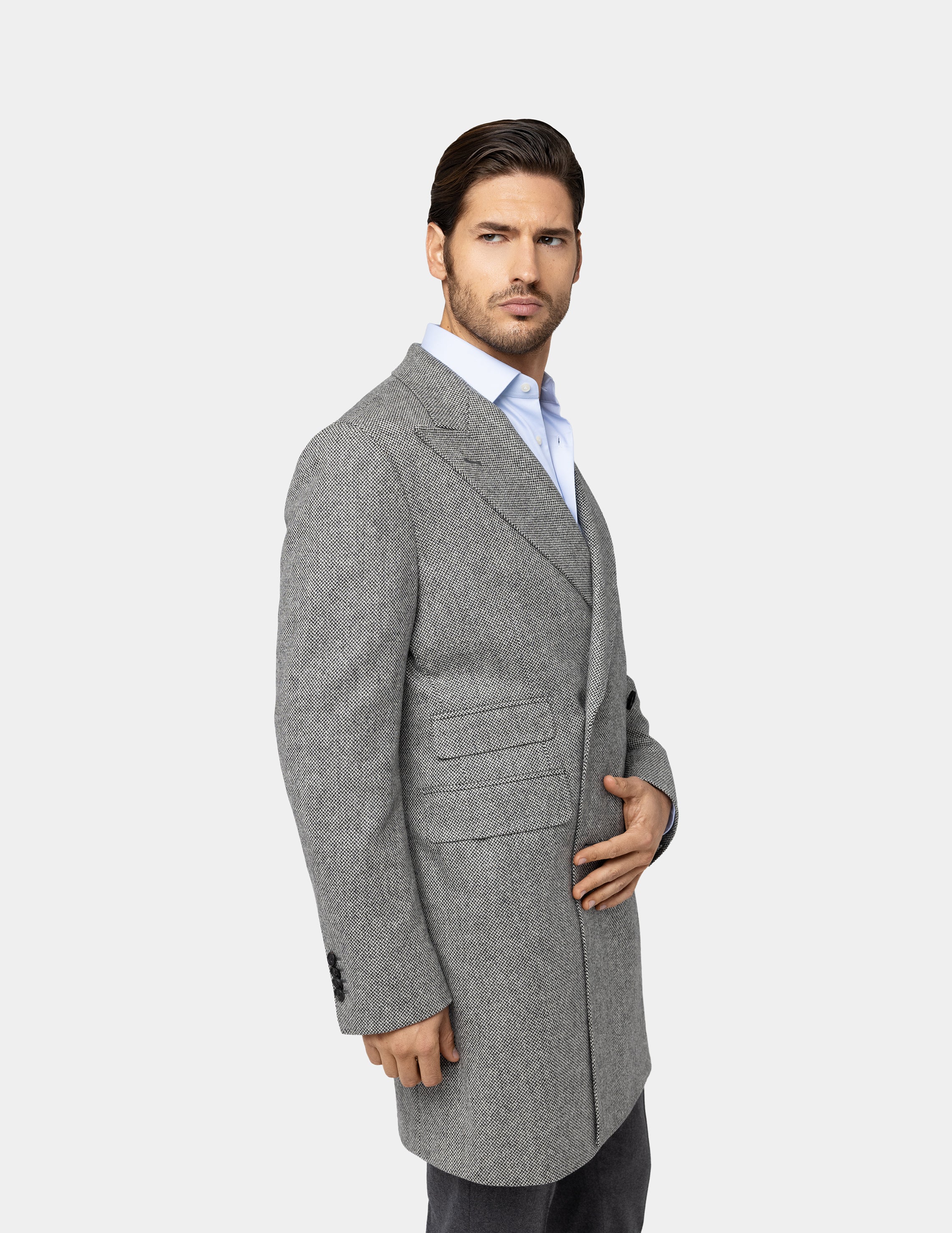 Light Grey Double breasted Coat - Samir Bachkami