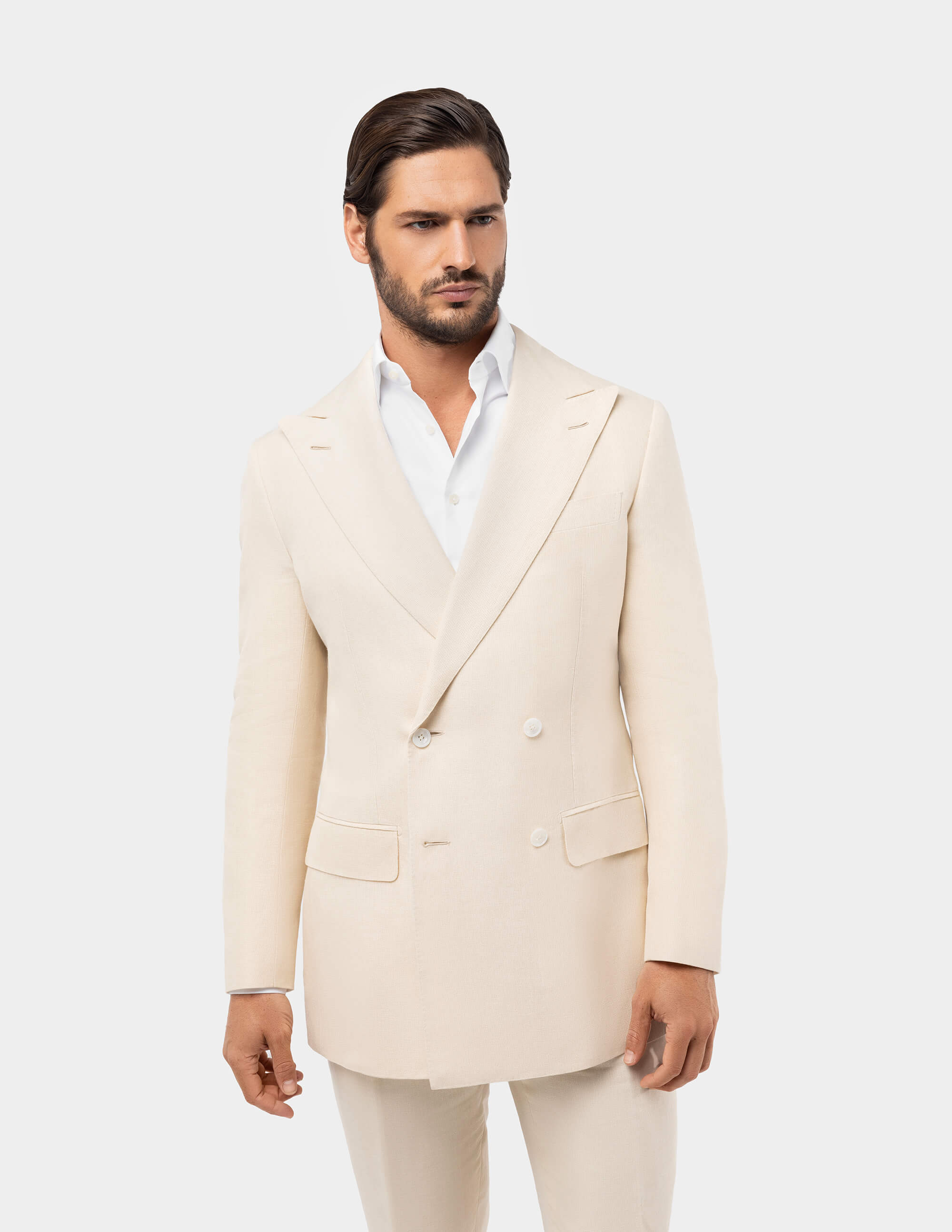 Light Sand Linen Double Breasted Suit - Samir Bachkami