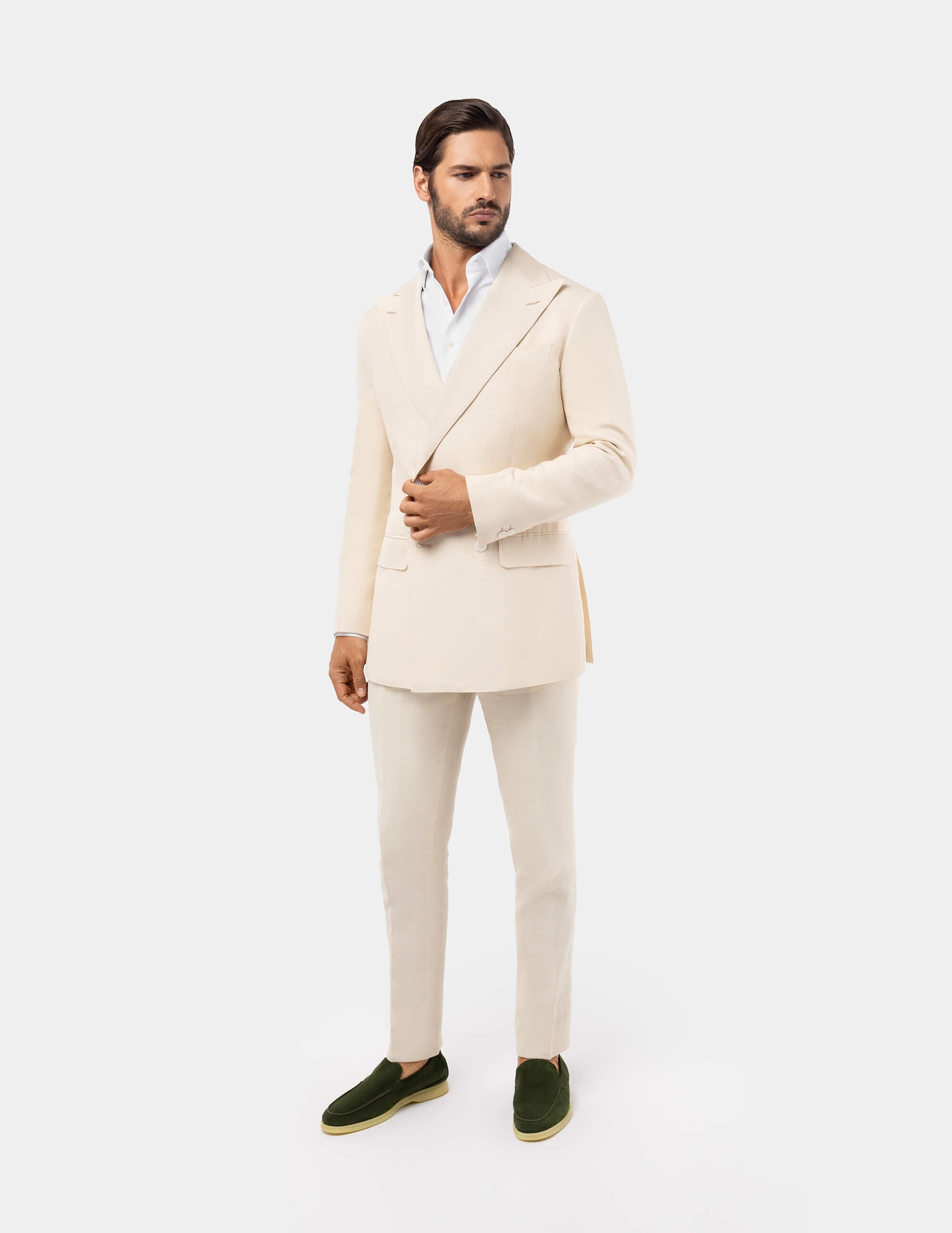 Light Sand Linen Double Breasted Suit - Samir Bachkami