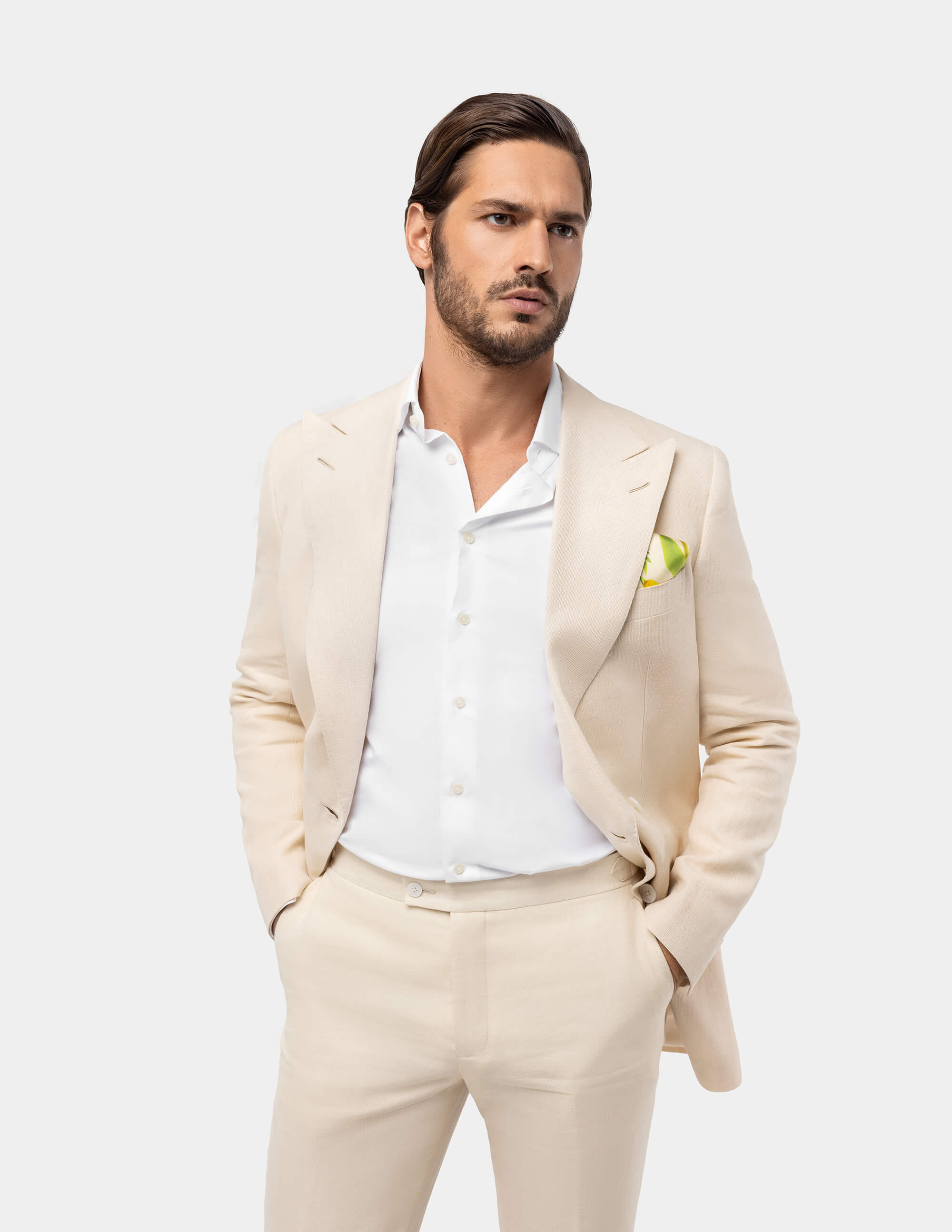 Light Sand Linen Double Breasted Suit - Samir Bachkami