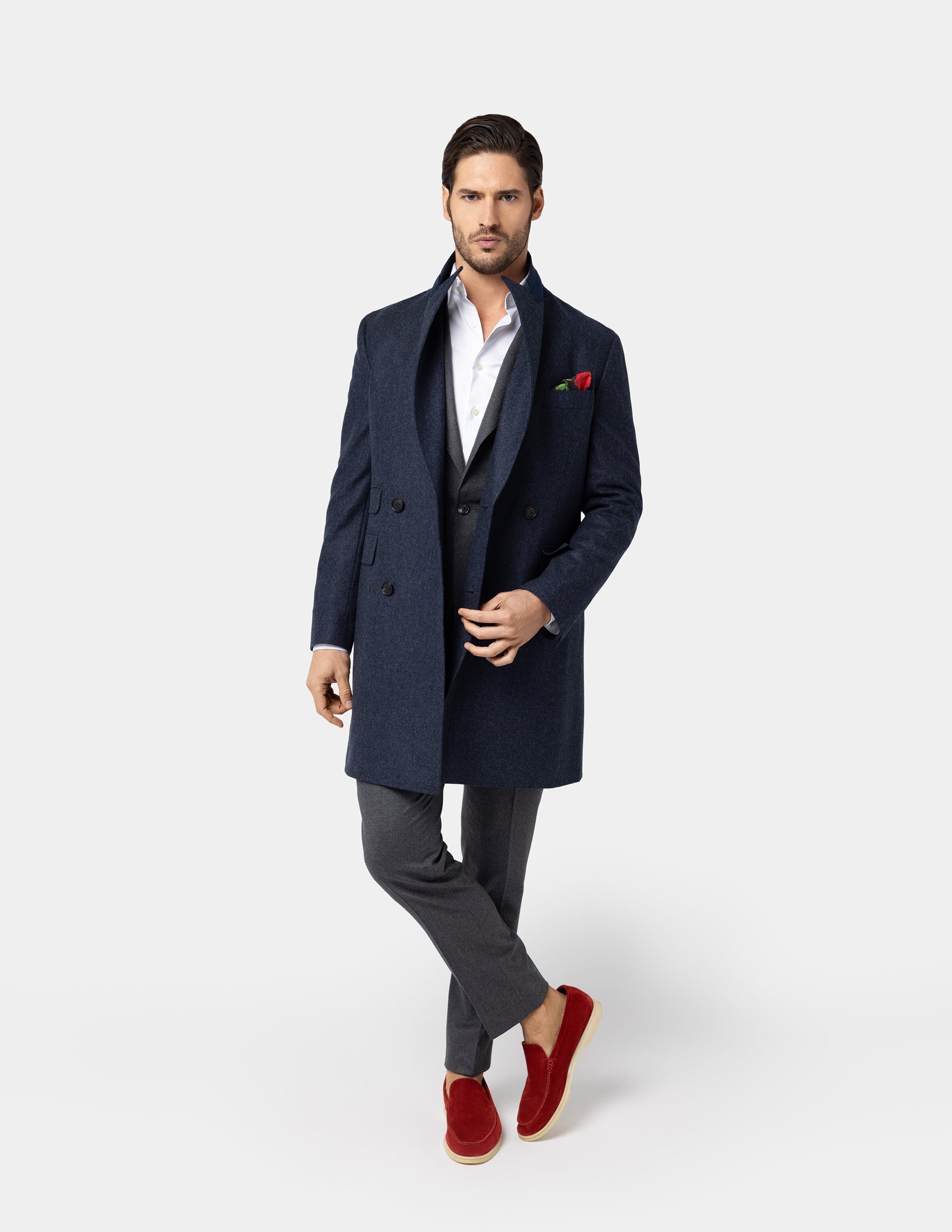 Navy Blue Double-breasted Coat - Samir Bachkami