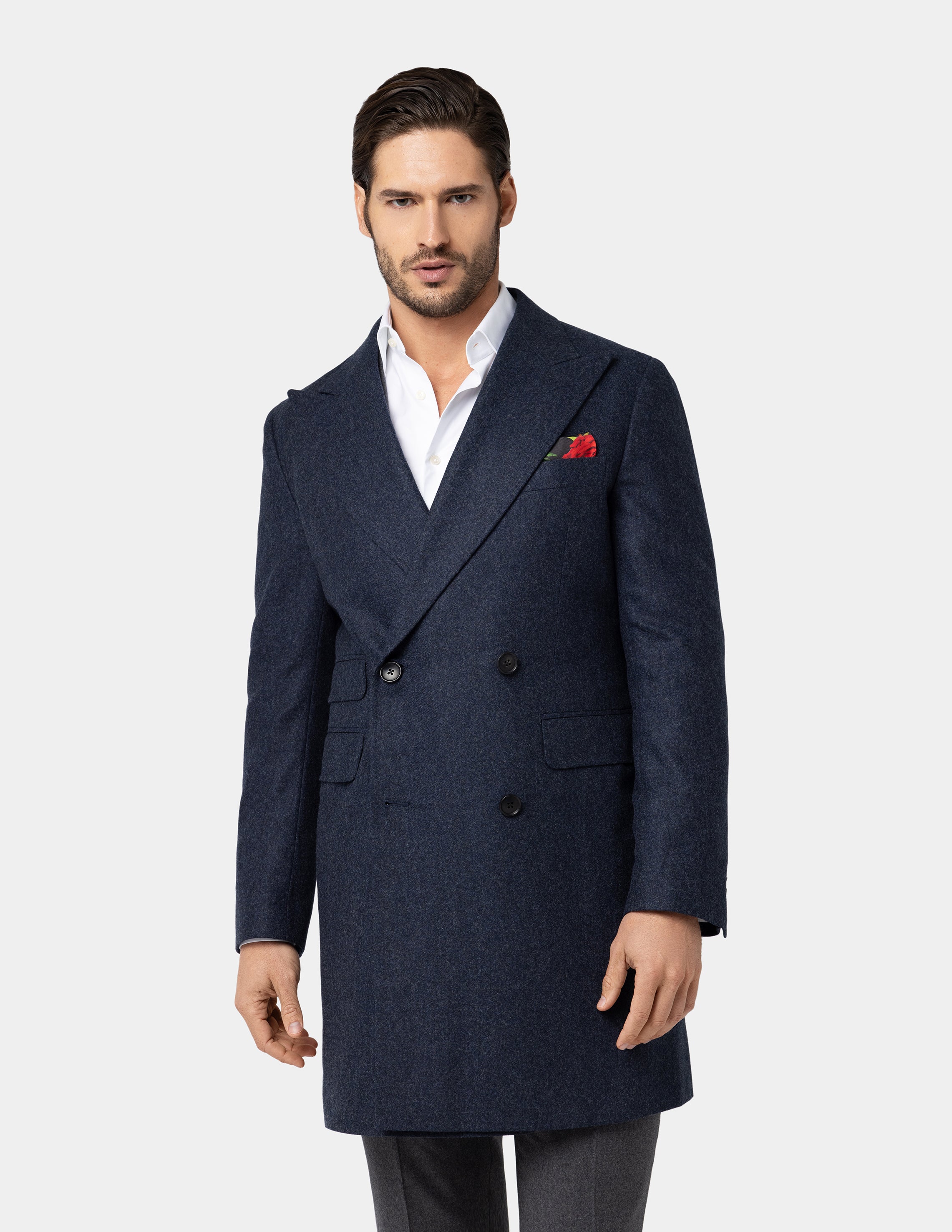 Navy Blue Double-breasted Coat - Samir Bachkami